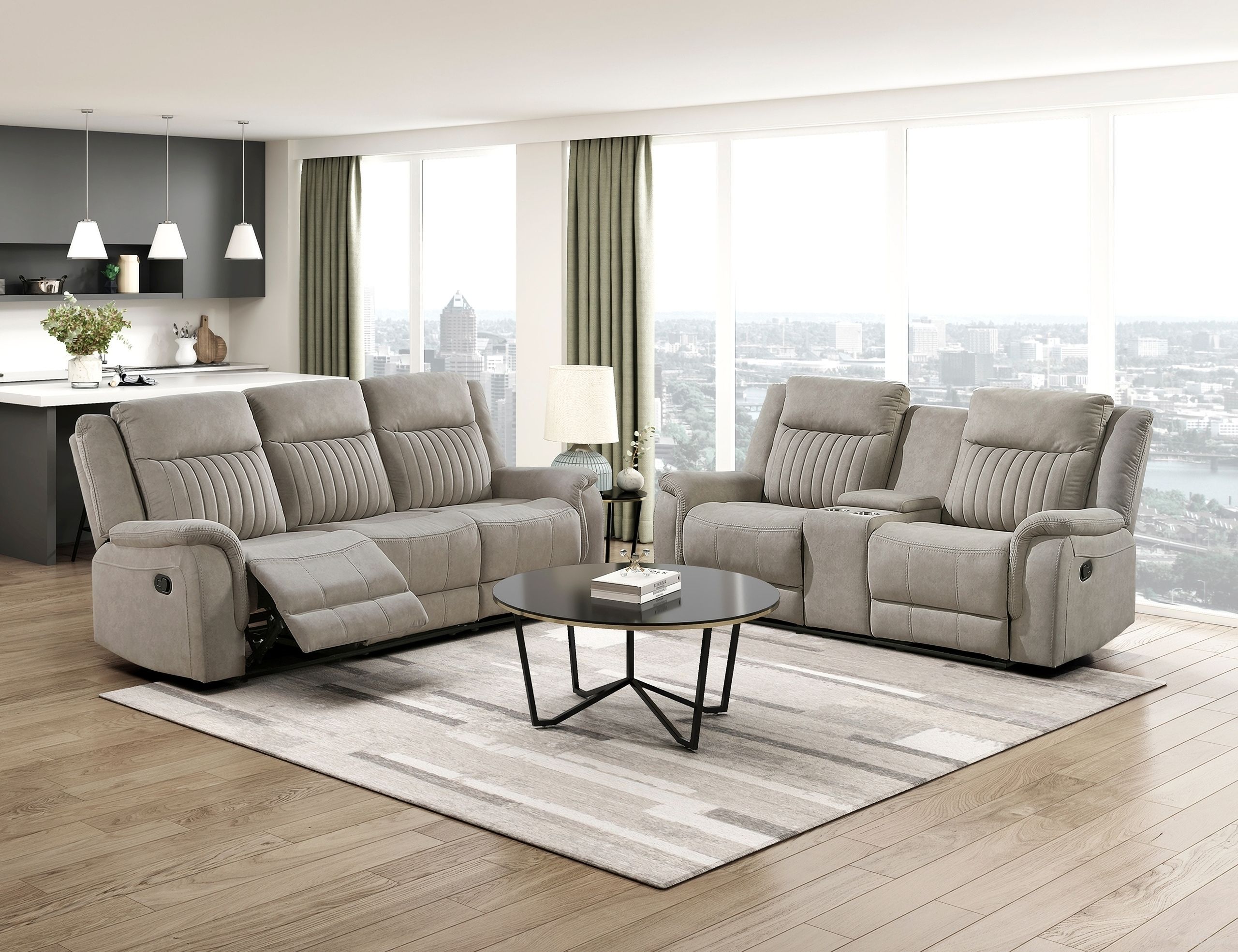 The appearance of Dean Double Reclining Living Room Set In Dove designed by Homelegance in the transitional interior design. This dove piece of furniture was selected by 1StopBedrooms from Dean Collection to add a touch of cosiness and style into your home. Sku: 9646DV-3;9646DV-2. Material: Polyester.