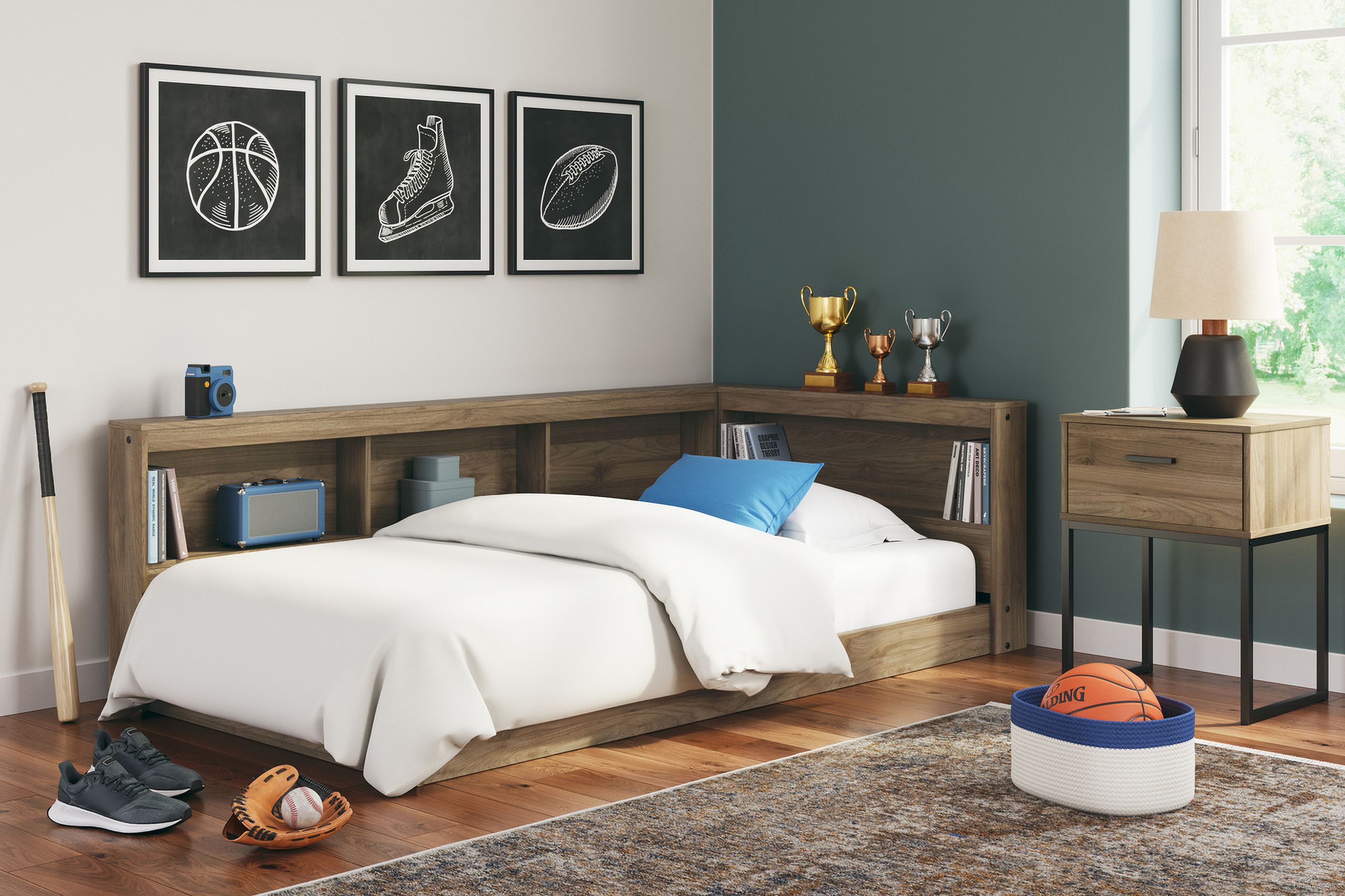 The appearance of Deanlow Rich Honey Brown Youth Bookcase Storage Bedroom Set designed by Signature Design by Ashley in the transitional interior design. This honey brown piece of furniture was selected by 1StopBedrooms from Deanlow Collection to add a touch of cosiness and style into your home. Sku: EB1866-163;EB1866-182;EB1866-291. Bed Type: Storage Bed. Material: Wood. Bed Size: Twin.
