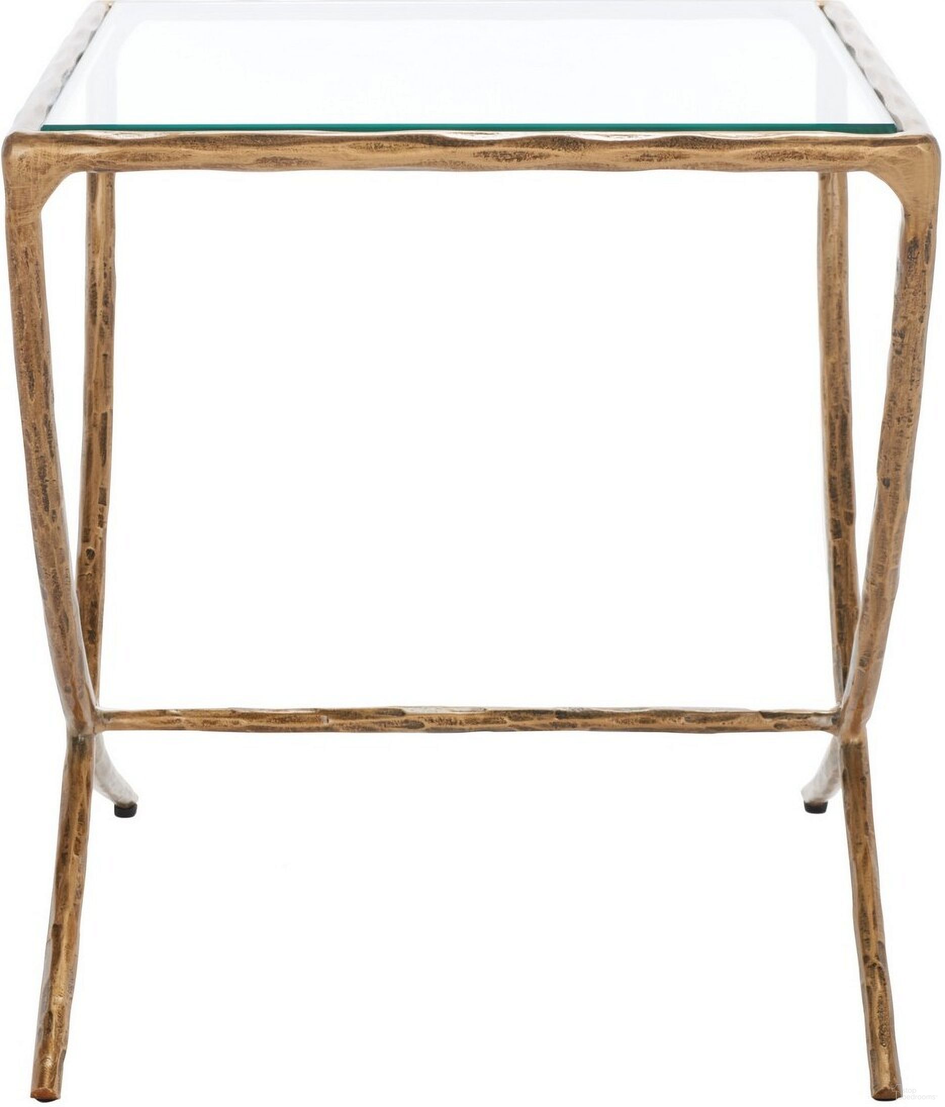 The appearance of Debbie Square Metal Accent Table In Brass designed by Safavieh Couture in the glam interior design. This brass piece of furniture  was selected by 1StopBedrooms from Debbie Collection to add a touch of cosiness and style into your home. Sku: SFV9523A. Material: Iron.