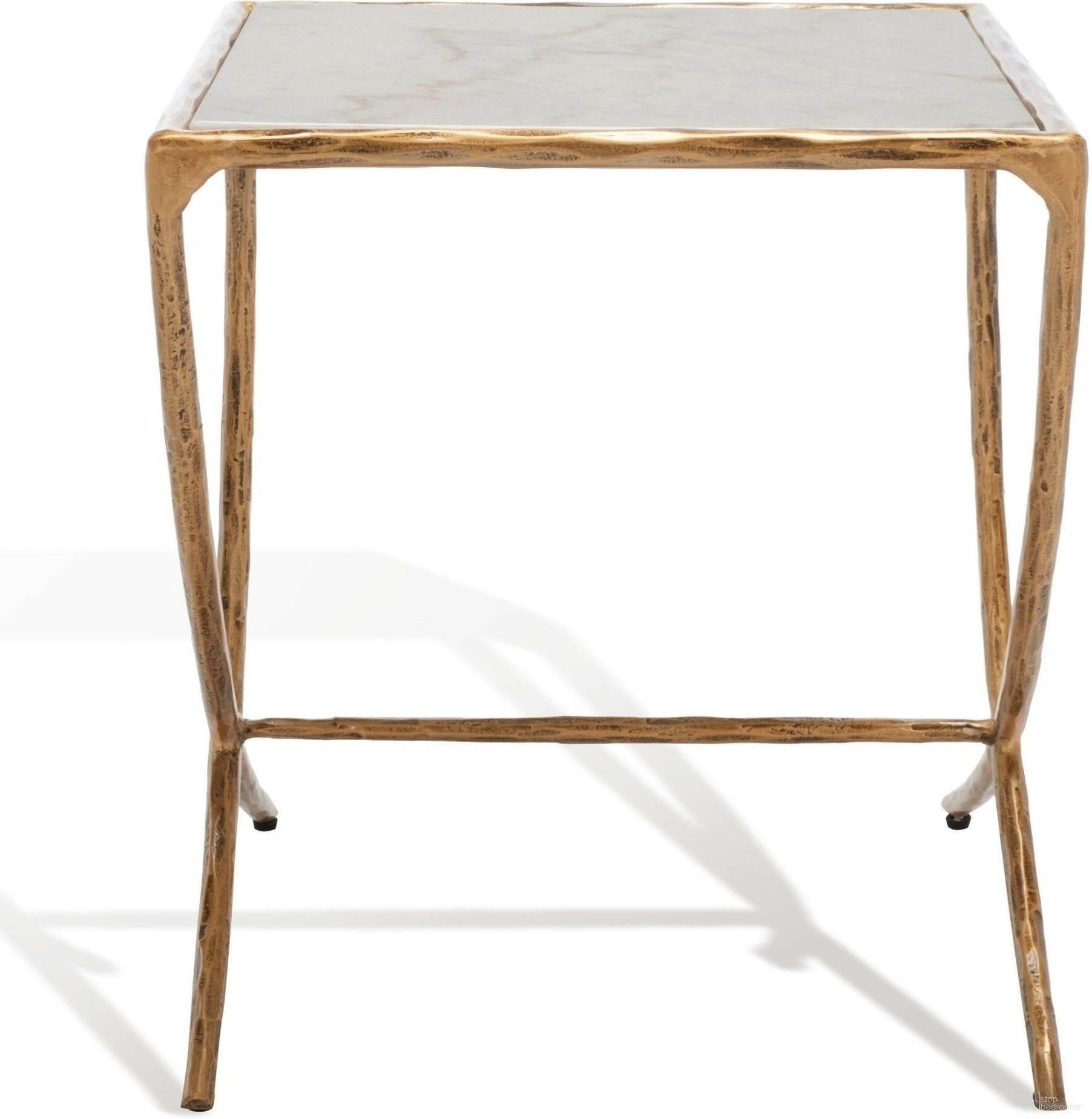 The appearance of Debbie Square Metal Accent Table In White and Brass designed by Safavieh Couture in the glam interior design. This brass piece of furniture  was selected by 1StopBedrooms from Debbie Collection to add a touch of cosiness and style into your home. Sku: SFV9523C. Material: Iron.