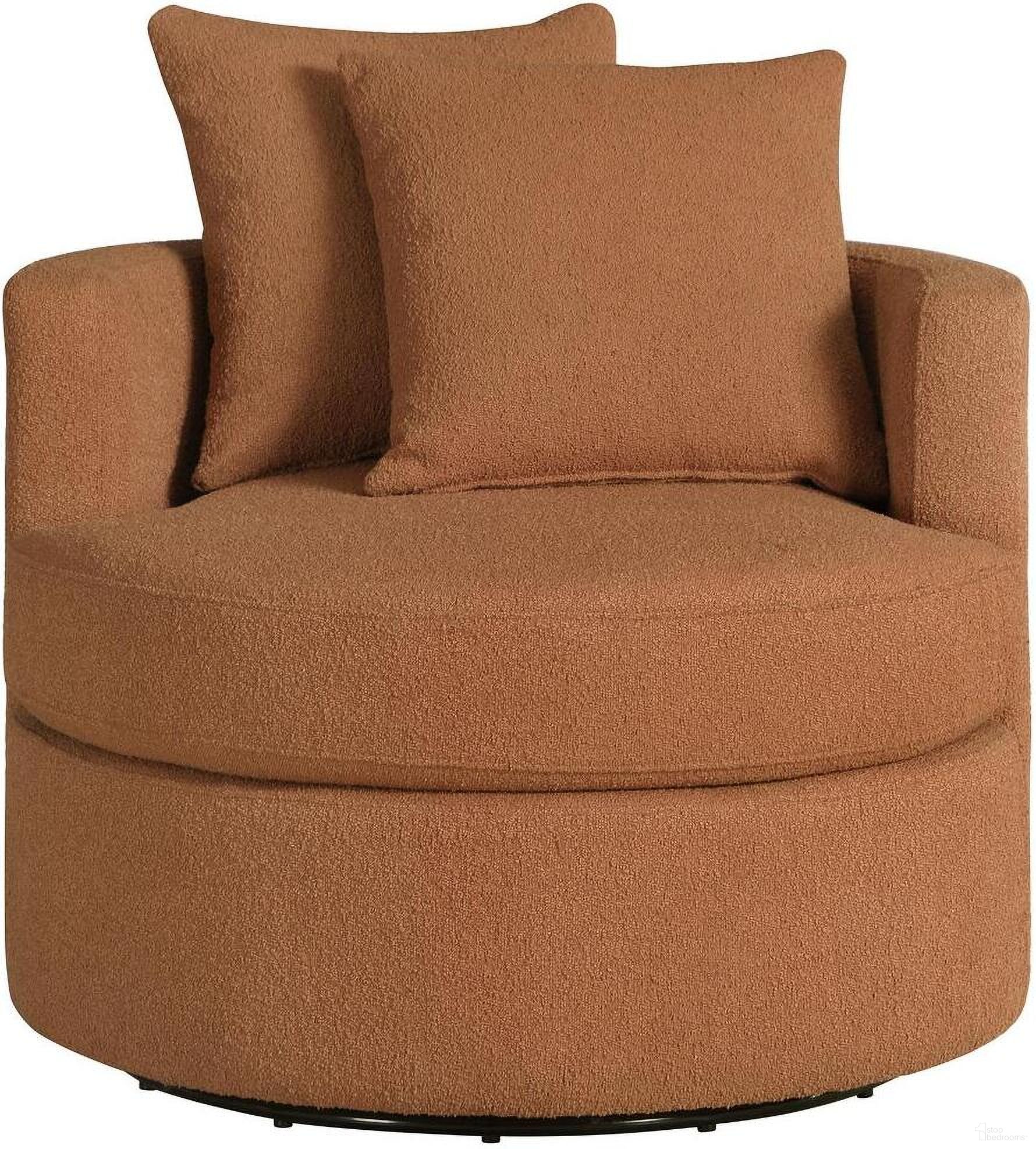 The appearance of Debbie Upholstered Swivel Accent Chair In Burnt Orange designed by Coaster in the transitional interior design. This burnt orange piece of furniture  was selected by 1StopBedrooms from Debbie Collection to add a touch of cosiness and style into your home. Sku: 902275. Material: Upholstered.