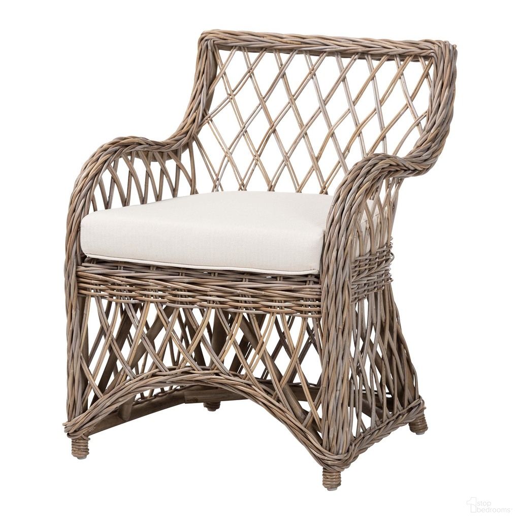 Debra Handwoven Open-Weave Rattan Armchair with Cushion In Kubu Grey