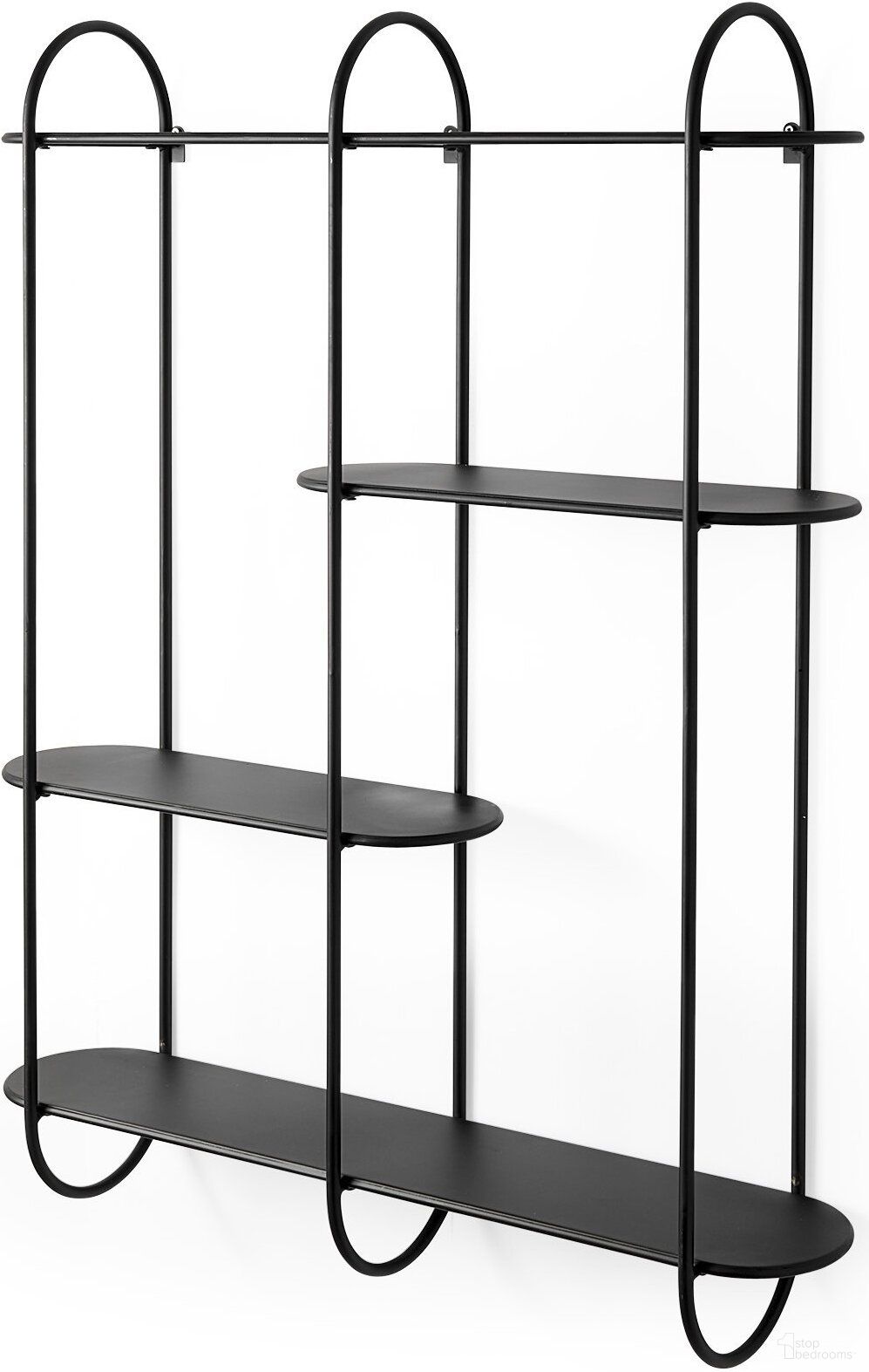 The appearance of Decimus Metal Wall Mounted 3 Tiered Shelf In Black designed by Mercana in the modern / contemporary interior design. This black piece of furniture  was selected by 1StopBedrooms from Decimus Collection to add a touch of cosiness and style into your home. Sku: 69491. Material: Metal.