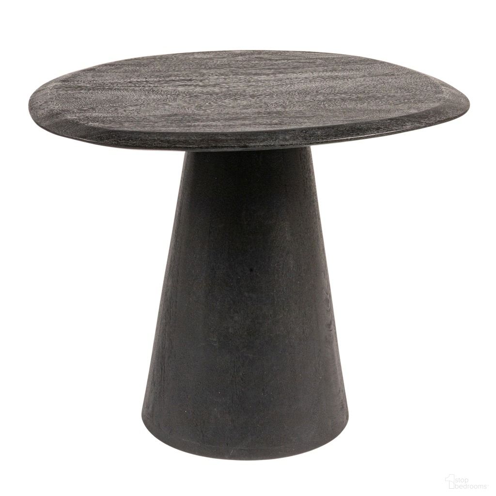 Declan 16.5 Inch Asymmetrical Organic-Shaped Mango Wood Accent Table with Conical Base In Black