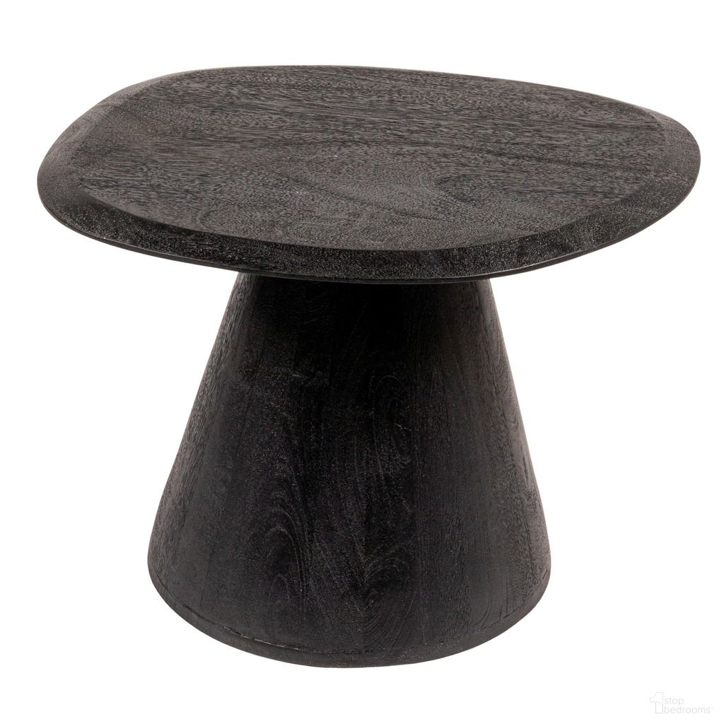 Declan 20.5 Inch Asymmetrical Organic-Shaped Mango Wood Accent Table with Conical Base In Black