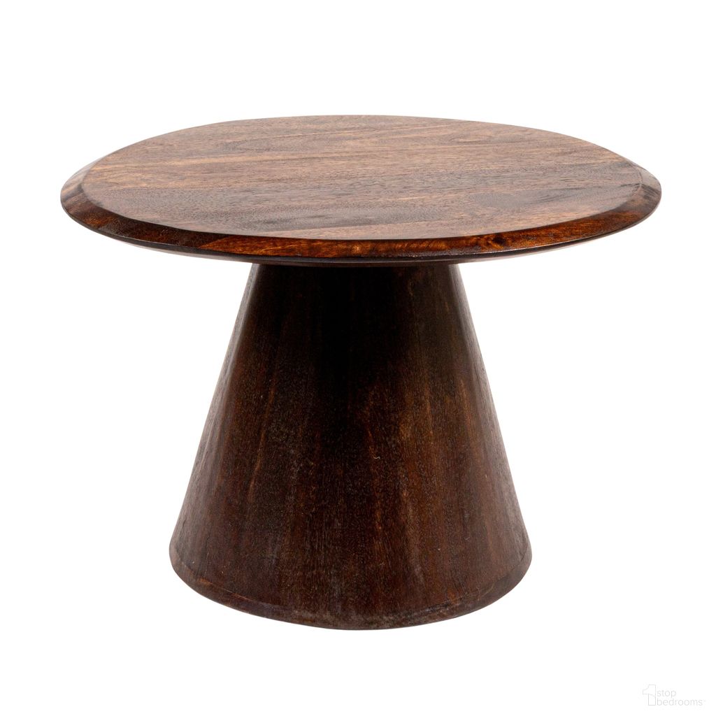 Declan 20.5 Inch Asymmetrical Organic-Shaped Mango Wood Accent Table with Conical Base In Walnut