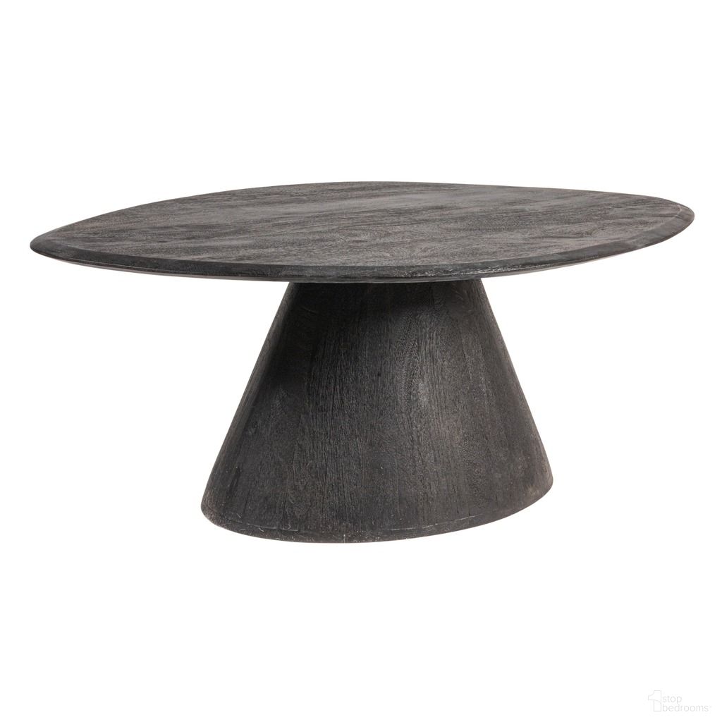 Declan Asymmetrical Organic-Shaped Mango Wood Coffee Table with Conical Base In Black