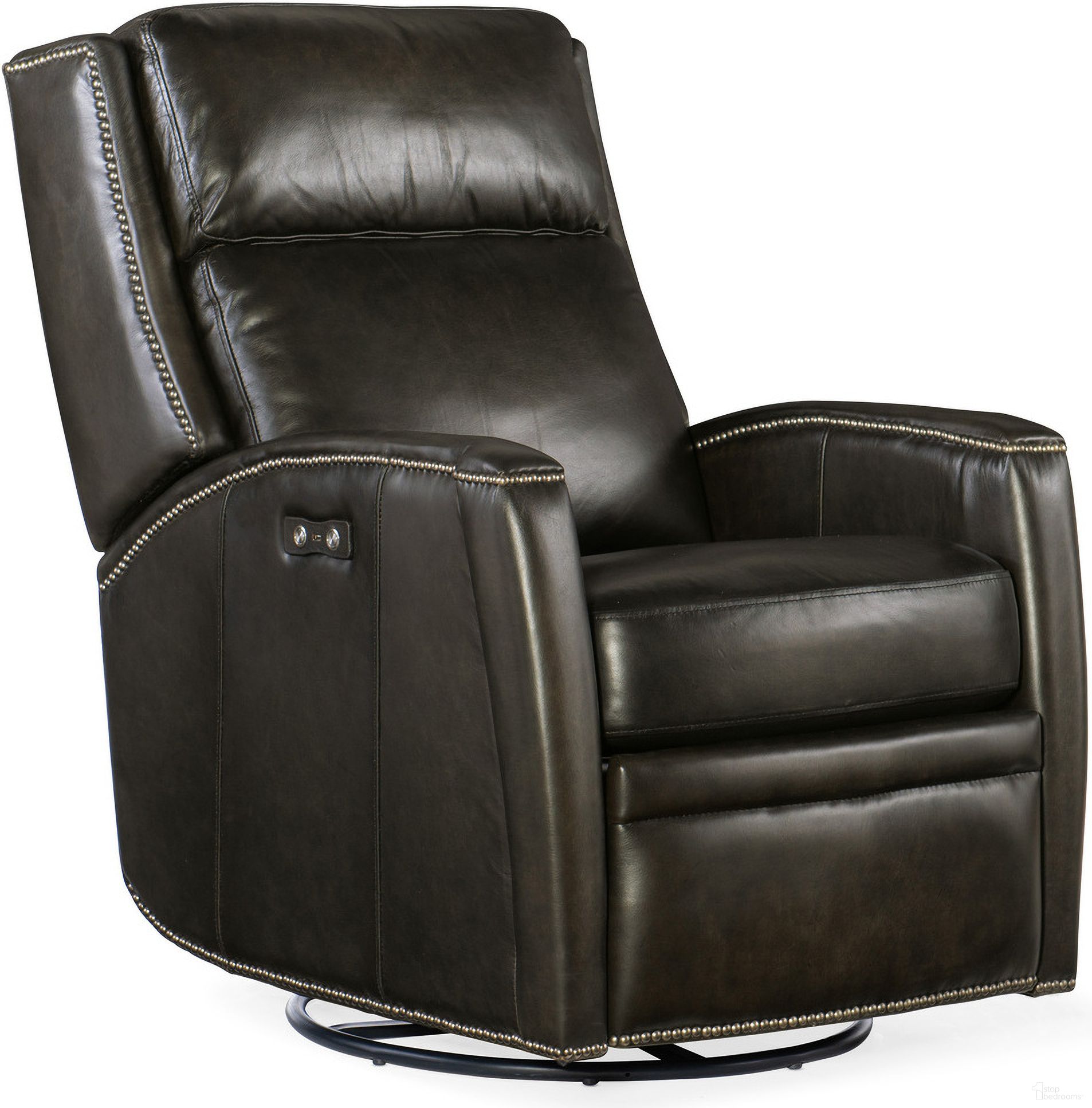 The appearance of Declan Power Swivel Glider Recliner designed by Hooker in the traditional interior design. This brown piece of furniture was selected by 1StopBedrooms from RC Collection to add a touch of cosiness and style into your home. Sku: RC251-PSWGL-089. Material: Leather.