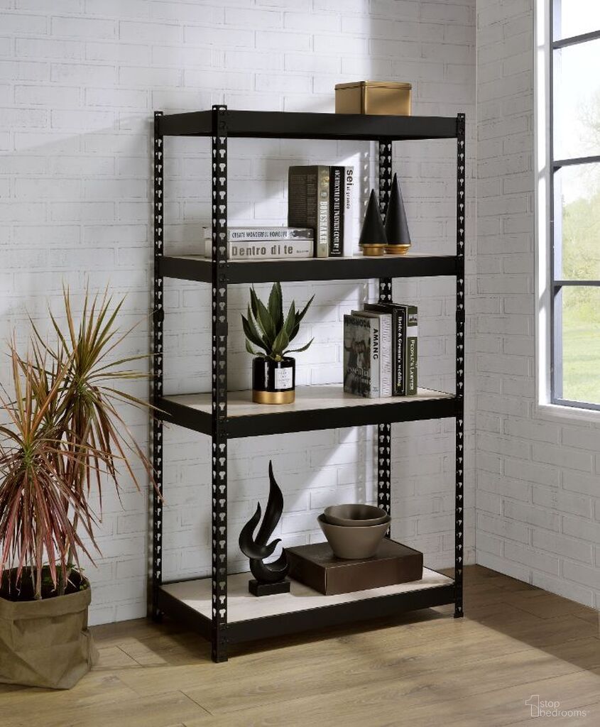 The appearance of Decmus Bookshelf In Natural And Black designed by ACME in the industrial interior design. This black and natural piece of furniture  was selected by 1StopBedrooms from Decmus Collection to add a touch of cosiness and style into your home. Sku: 92782. Material: Wood.
