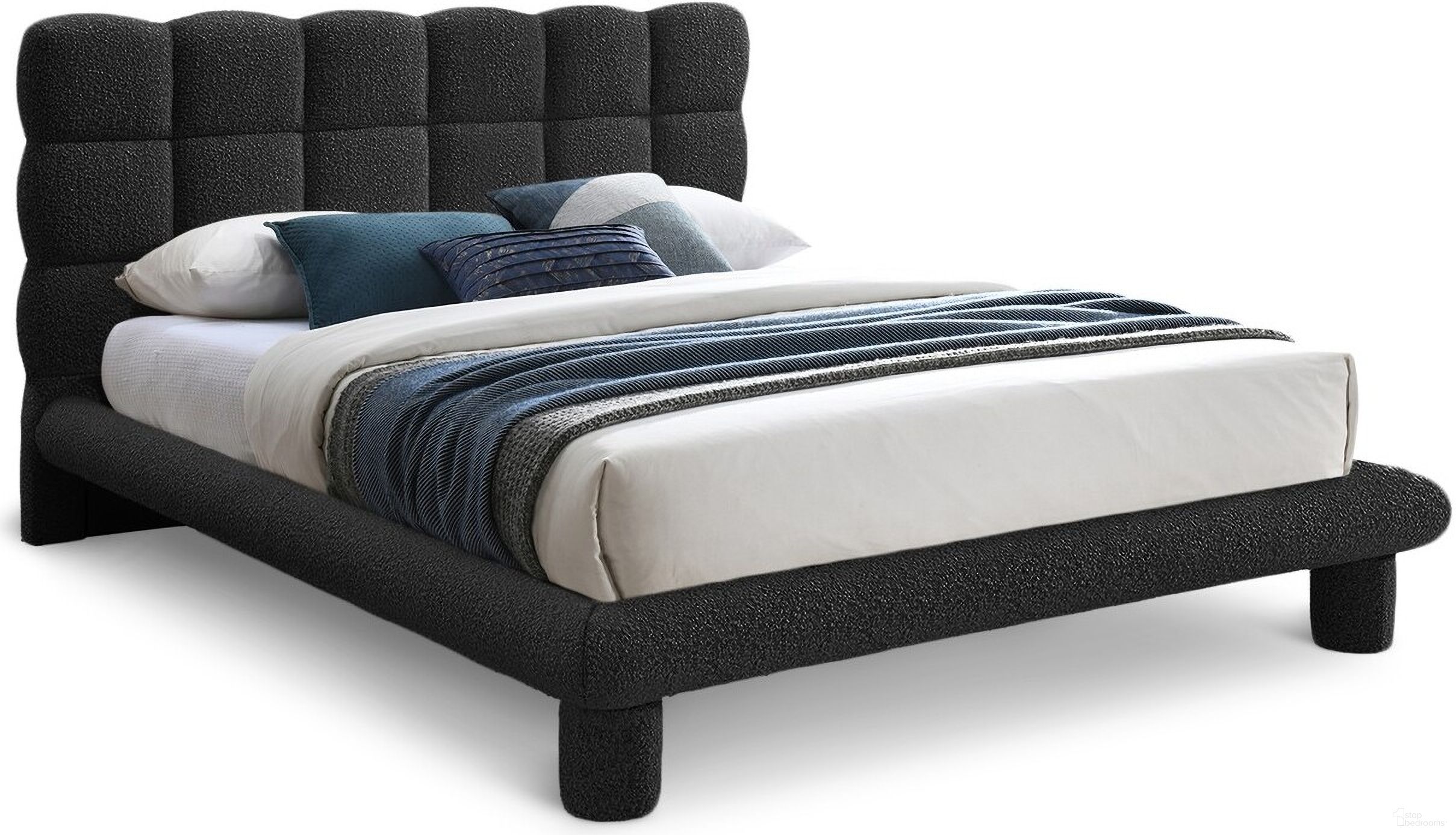 Deco Boucle Fabric Queen Bed In Black