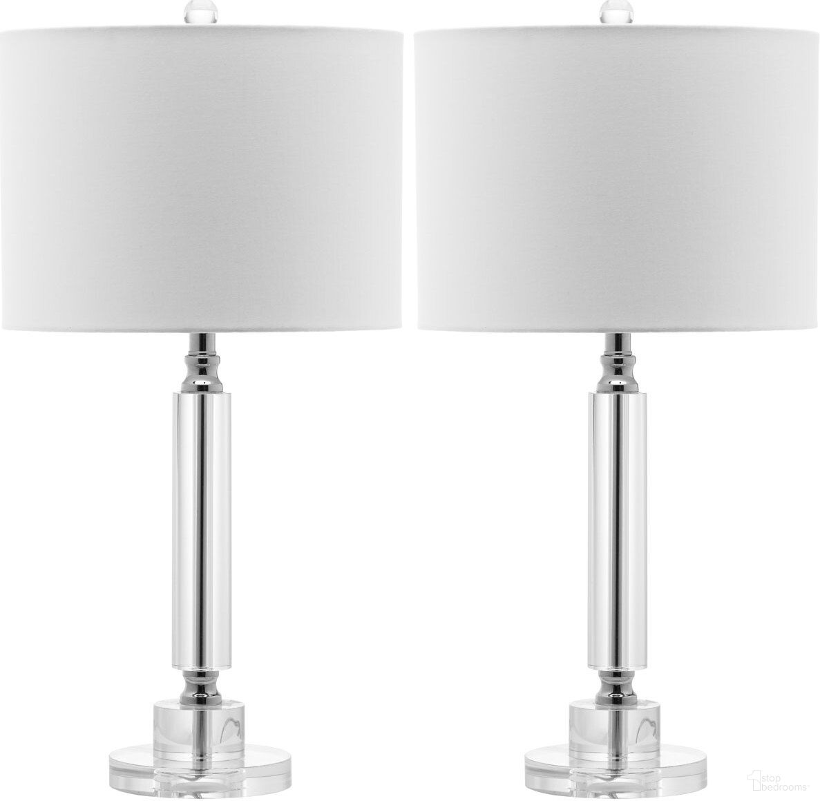 The appearance of Deco Clear and Off-White 24.5 Inch Column Crystal Lamp Set of 2 designed by Safavieh in the modern / contemporary interior design. This clear piece of furniture  was selected by 1StopBedrooms from Deco Collection to add a touch of cosiness and style into your home. Sku: LIT4117A-SET2. Material: Chrome.