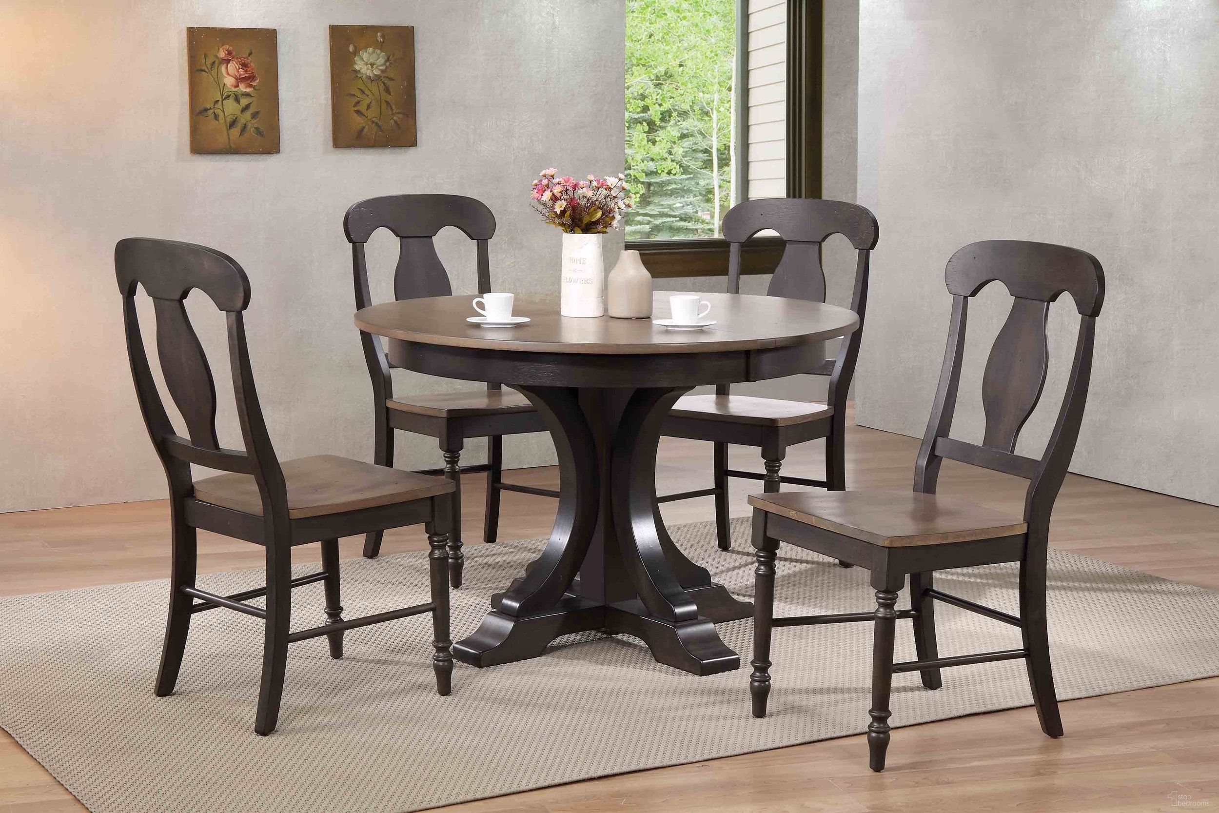 The appearance of Deco Napoleon Back 5-Piece Dining Set In Grey Stone and Black Stone designed by Iconic Furniture in the rustic / southwestern interior design. This grey stone and black stone piece of furniture  was selected by 1StopBedrooms from Deco & Contemporary Collection to add a touch of cosiness and style into your home. Sku: RD45DECOCH53GRSBKS-5PC. Table Base Style: Pedestal. Table Top Shape: Round. Material: Rubberwood.