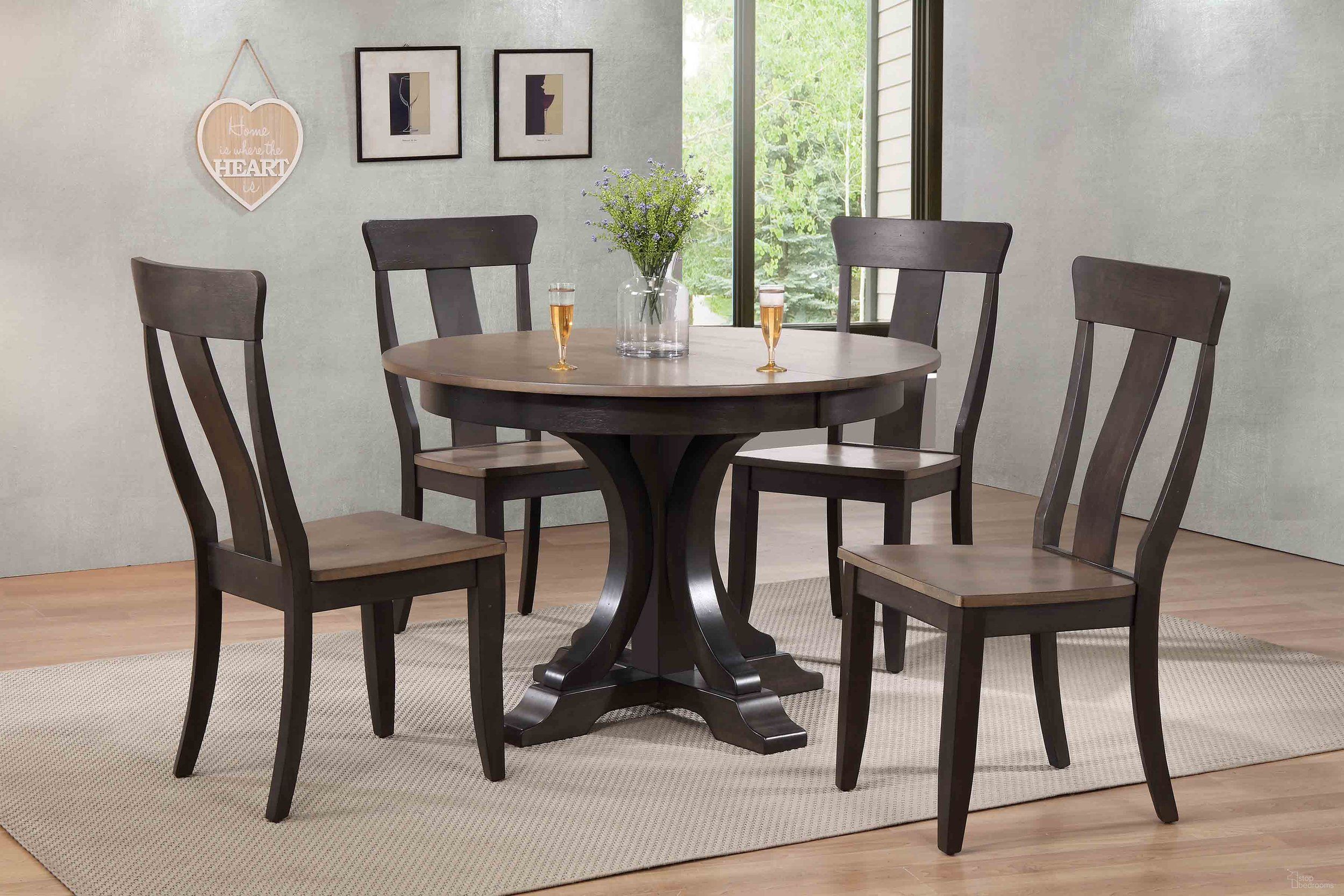 The appearance of Deco Panel Back 5-Piece Dining Set In Grey Stone and Black Stone designed by Iconic Furniture in the rustic / southwestern interior design. This grey stone and black stone piece of furniture was selected by 1StopBedrooms from Deco & Contemporary Collection to add a touch of cosiness and style into your home. Sku: RD45DECOCH57GRSBKS-5PC. Table Base Style: Pedestal. Table Top Shape: Round. Material: Rubberwood.