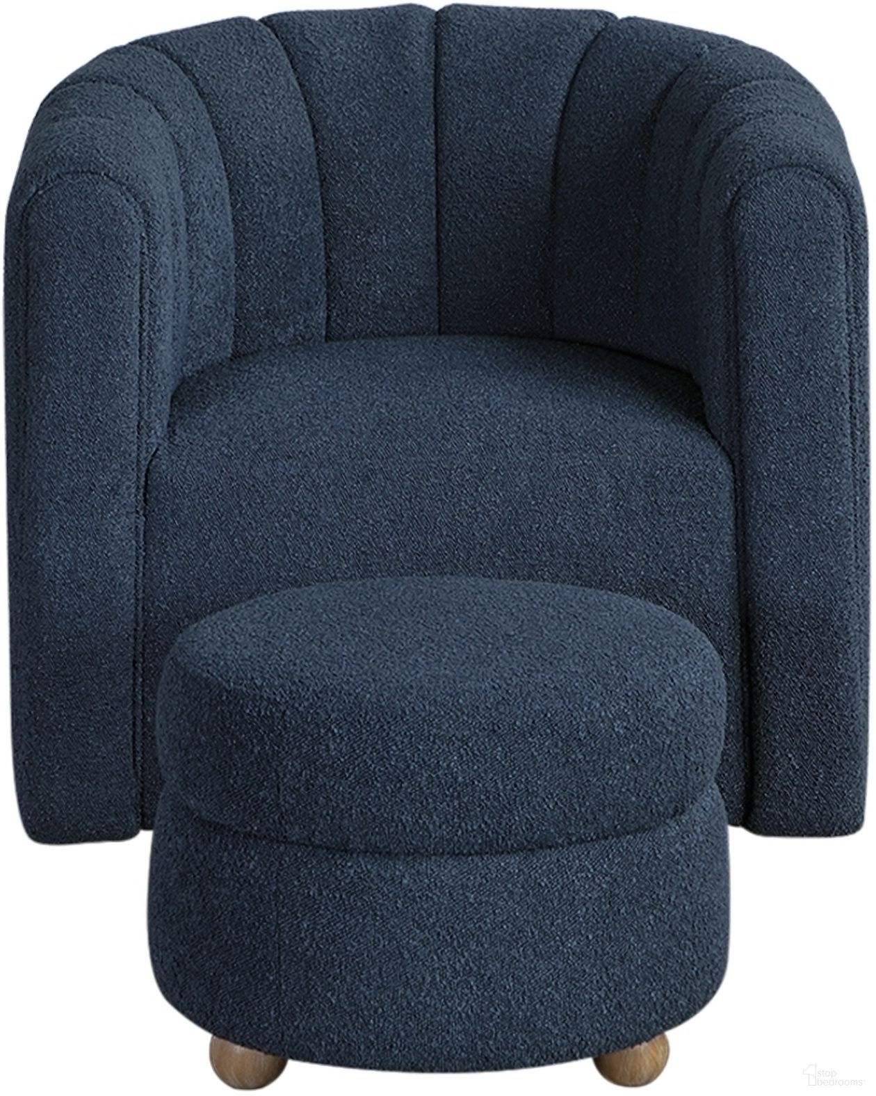 The appearance of Delaney Swivel Chair with Ottoman In Blue designed by Homelegance in the transitional interior design. This blue piece of furniture  was selected by 1StopBedrooms from Delaney Collection to add a touch of cosiness and style into your home. Sku: 1260BU. Material: Boucle.