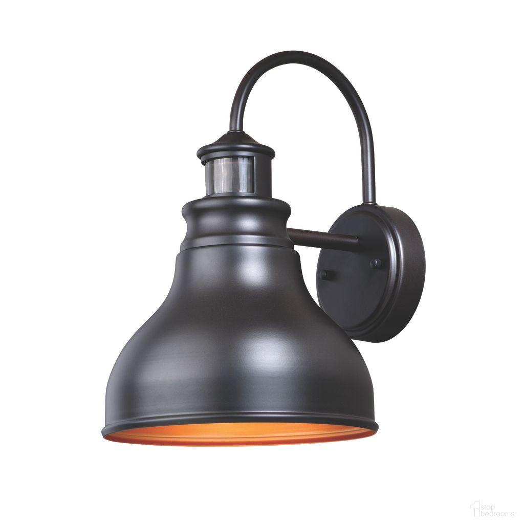 The appearance of Delano Motion Sensor Dusk to Dawn Outdoor 9 Inch Wall Light In Oil Burnished Bronze and Light Gold designed by Vaxcel in the country / farmhouse interior design. This oil burnished bronze/light gold piece of furniture was selected by 1StopBedrooms from Delano Collection to add a touch of cosiness and style into your home. Sku: T0259. Material: Steel.