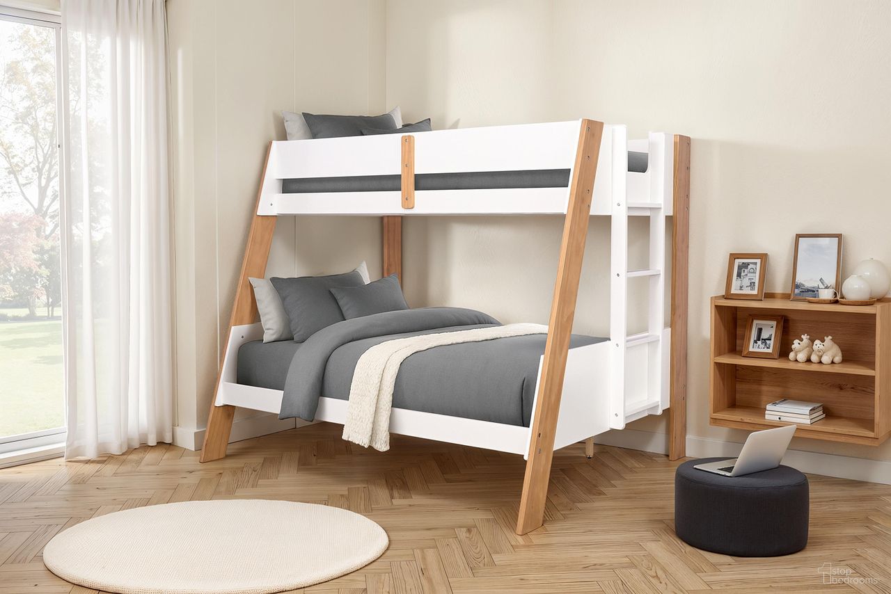 The appearance of Delbin Twin/Full Bunk Bed with Mattress In White and Natural designed by Furniture of America in the modern / contemporary interior design. This white/natural piece of furniture was selected by 1StopBedrooms from Delbin Collection to add a touch of cosiness and style into your home. Sku: FM-BK202WH-TF-1;FM-BK202WH-TF-2;FM-BK202WH-TF-3;DM510-T;DM510-F. Bed Type: Bunk Bed. Bed Size: Twin Over Full. Material: Pine Wood.