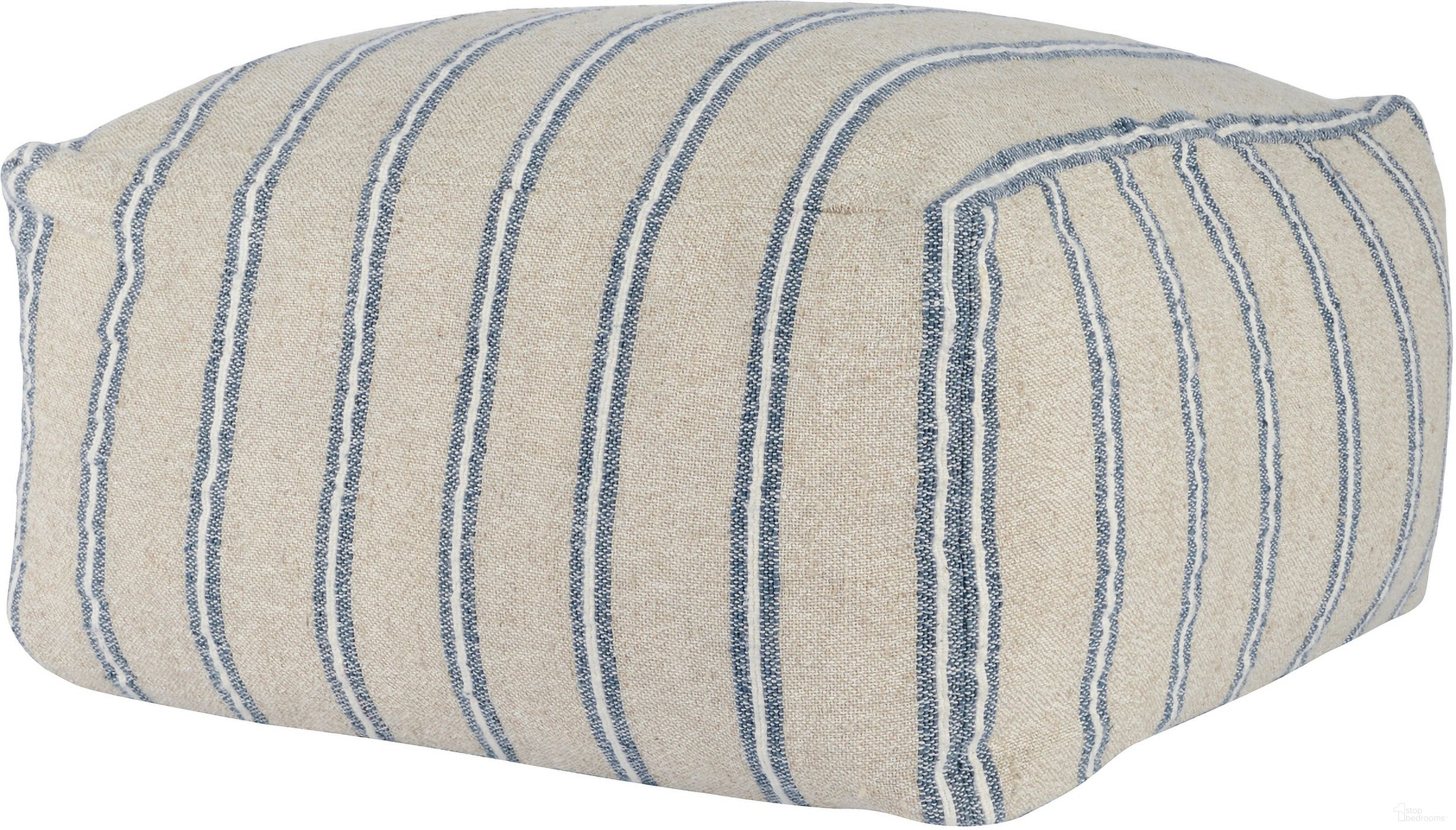 The appearance of Delgada 24x24x12 Pouf In Natural and Blue designed by Classic Home in the transitional interior design. This natural and blue piece of furniture  was selected by 1StopBedrooms from Poufs Collection to add a touch of cosiness and style into your home. Sku: VP10016. Material: Linen.