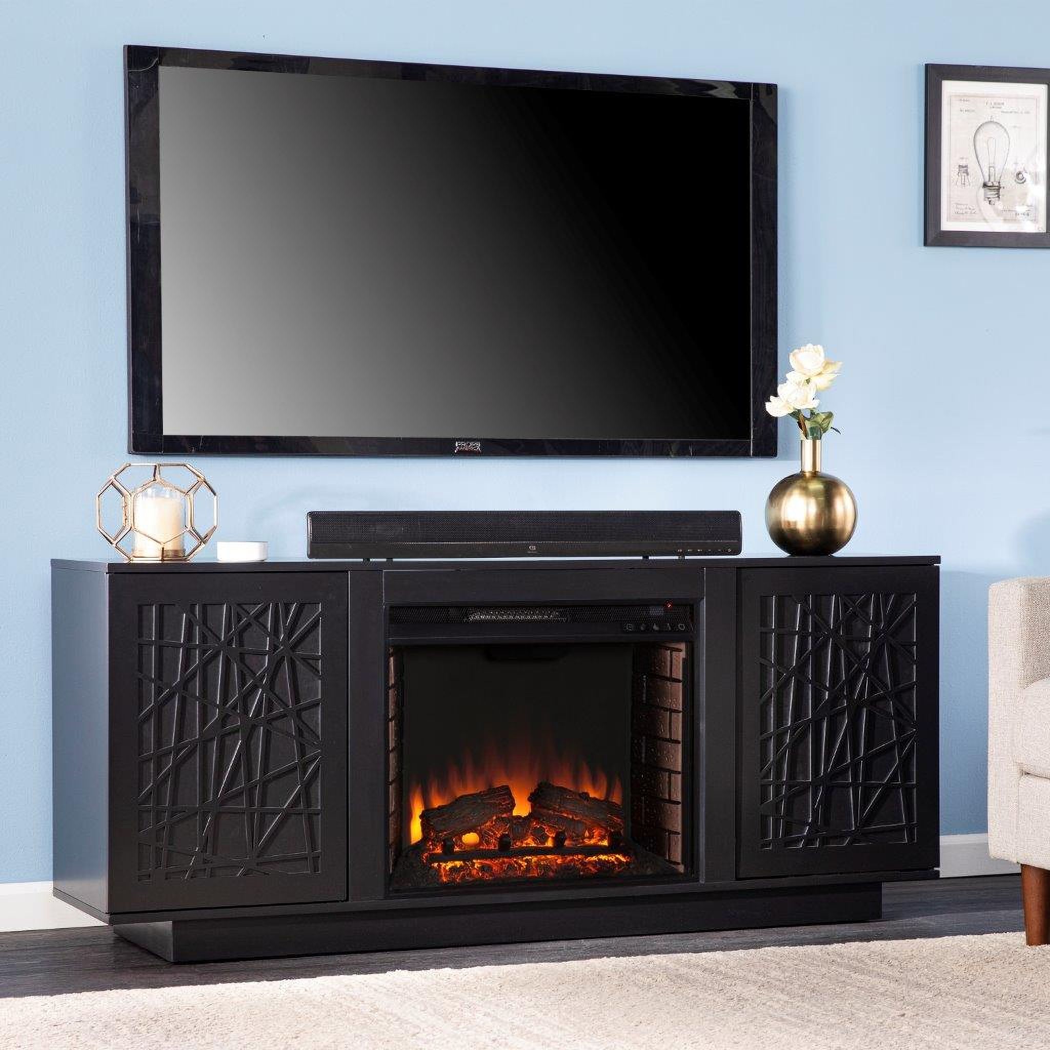 The appearance of Delgrave Electric Media Fireplace With Storage In Black designed by SEI Furniture in the modern / contemporary interior design. This black piece of furniture was selected by 1StopBedrooms from Delgrave Collection to add a touch of cosiness and style into your home. Sku: FE1224756. Material: Wood.