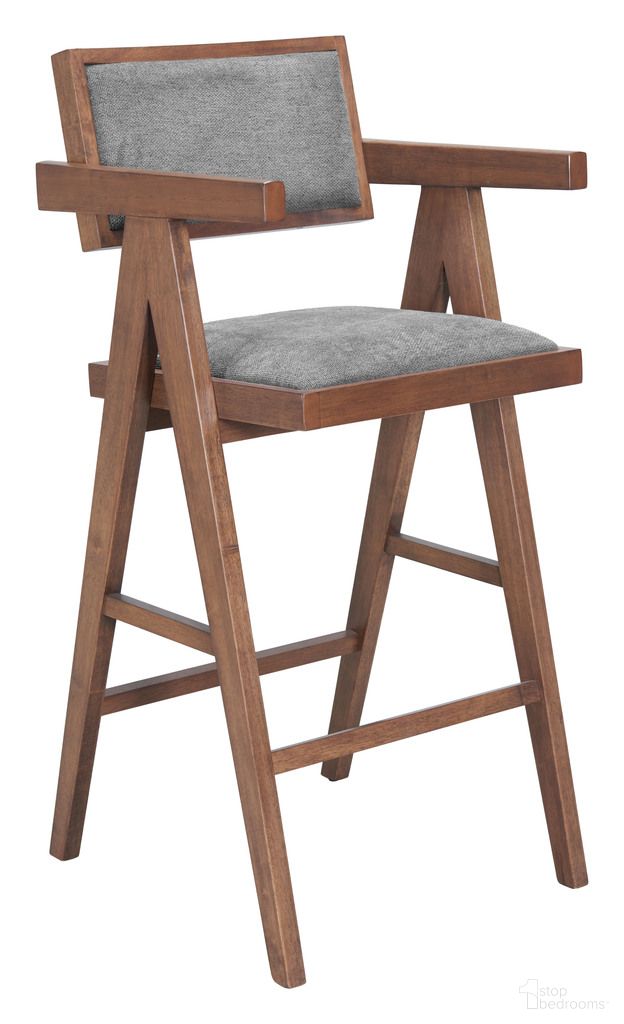 The appearance of Delhi Barstool Set of 2 In Gray and Walnut designed by Zuo Modern in the modern / contemporary interior design. This gray and walnut piece of furniture was selected by 1StopBedrooms from Delhi Collection to add a touch of cosiness and style into your home. Sku: 110494. Material: Polyester.