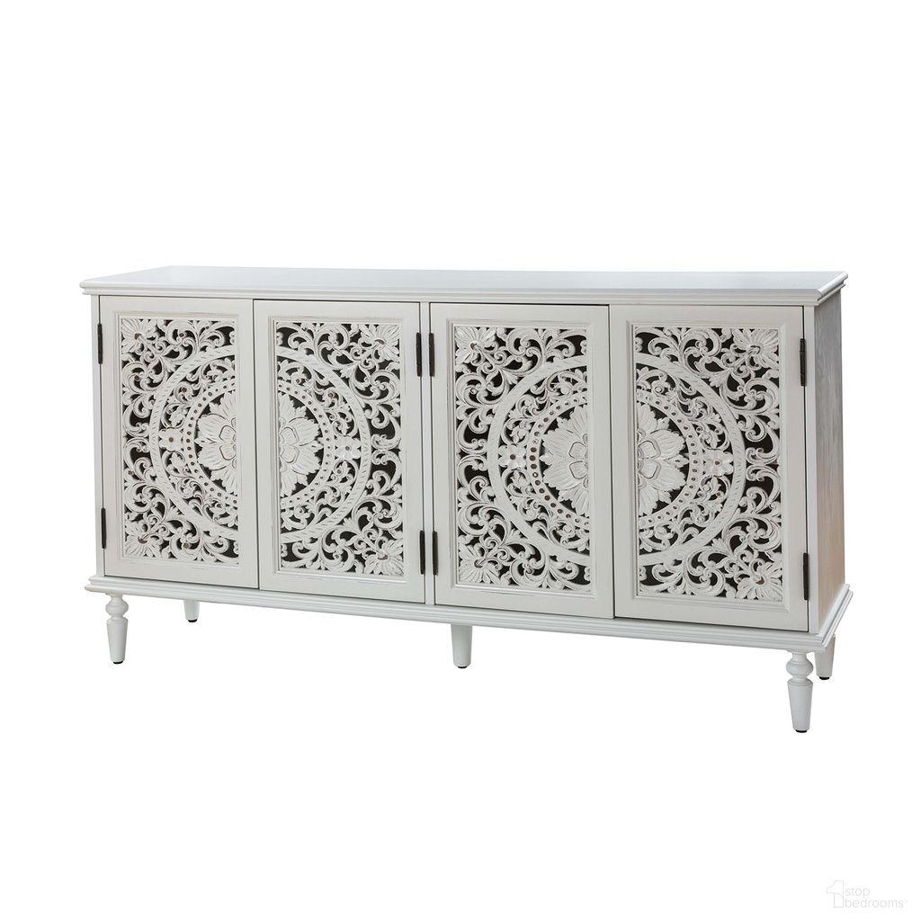 The appearance of Delia Sideboard In White designed by Karat Home in the modern / contemporary interior design. This white piece of furniture was selected by 1StopBedrooms from Delia Collection to add a touch of cosiness and style into your home. Sku: SBLS0845-WTE. Material: Engineered Wood.