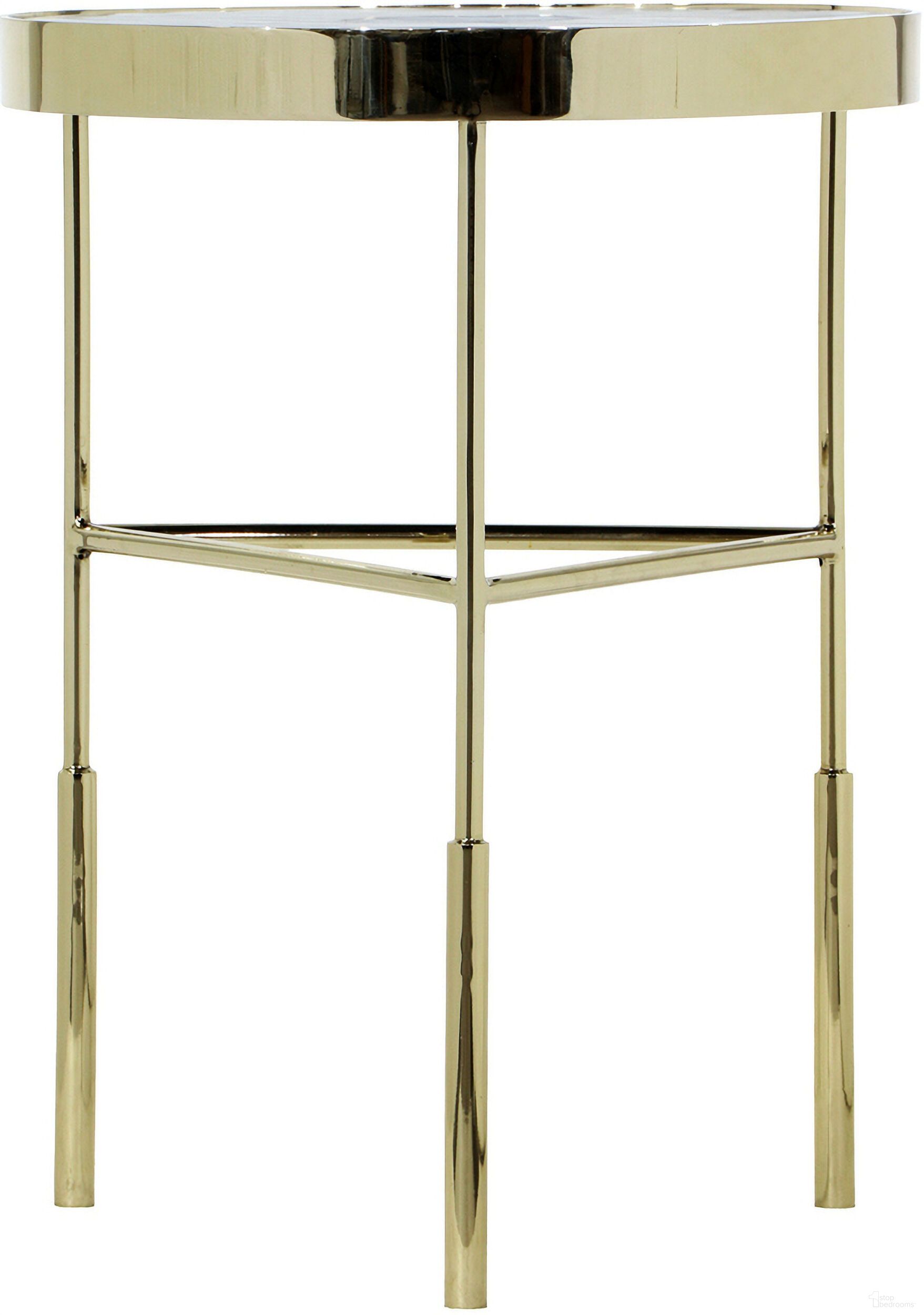 The appearance of Delilah Round Accent Table In Polished Gold designed by Bassett Mirror Company in the modern / contemporary interior design. This gold piece of furniture  was selected by 1StopBedrooms from Delilah Collection to add a touch of cosiness and style into your home. Sku: 7526-LR-223. Material: Marble.