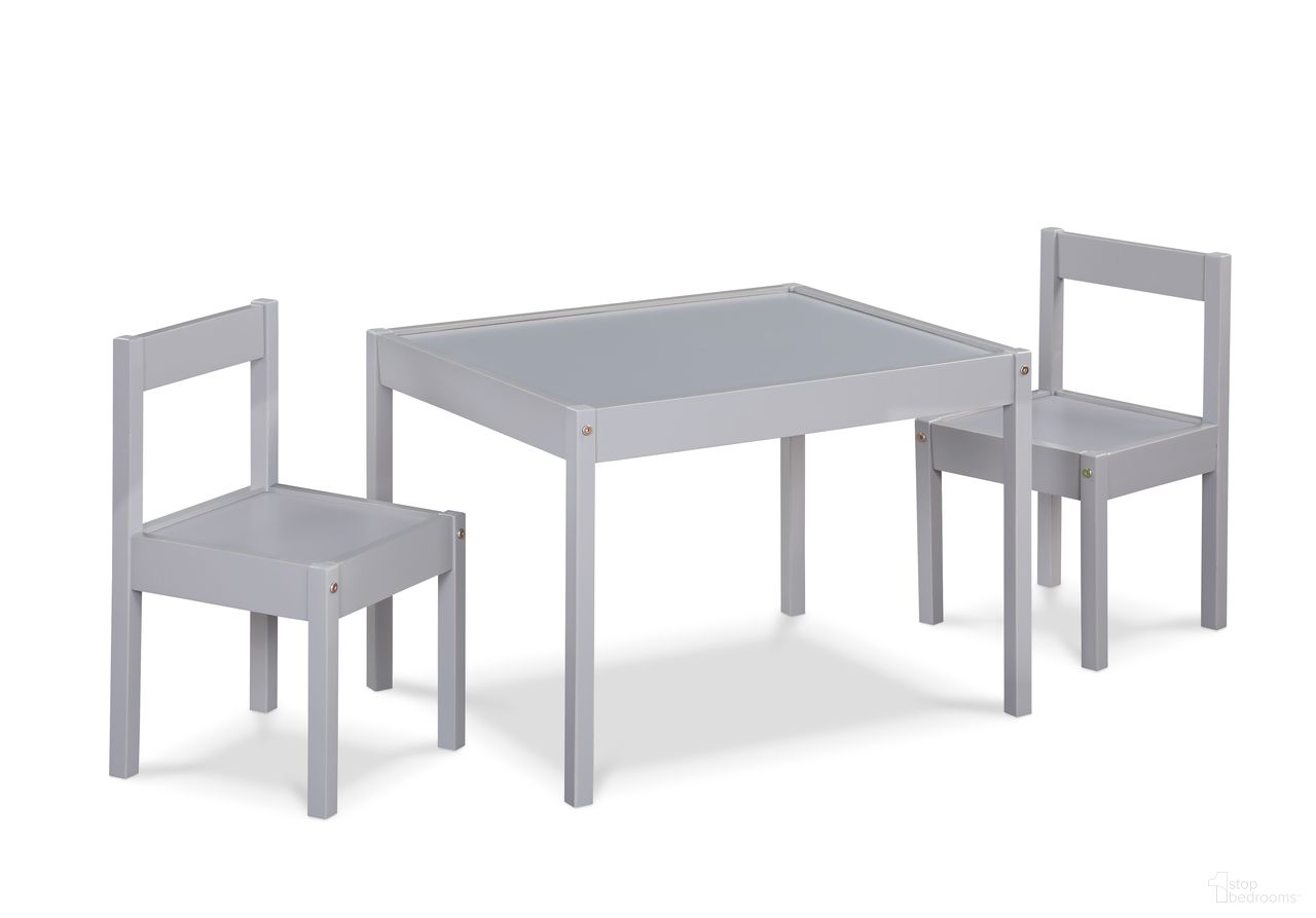Della 3-Piece Solid Wood Kids Table and Two Chair Set In Gray