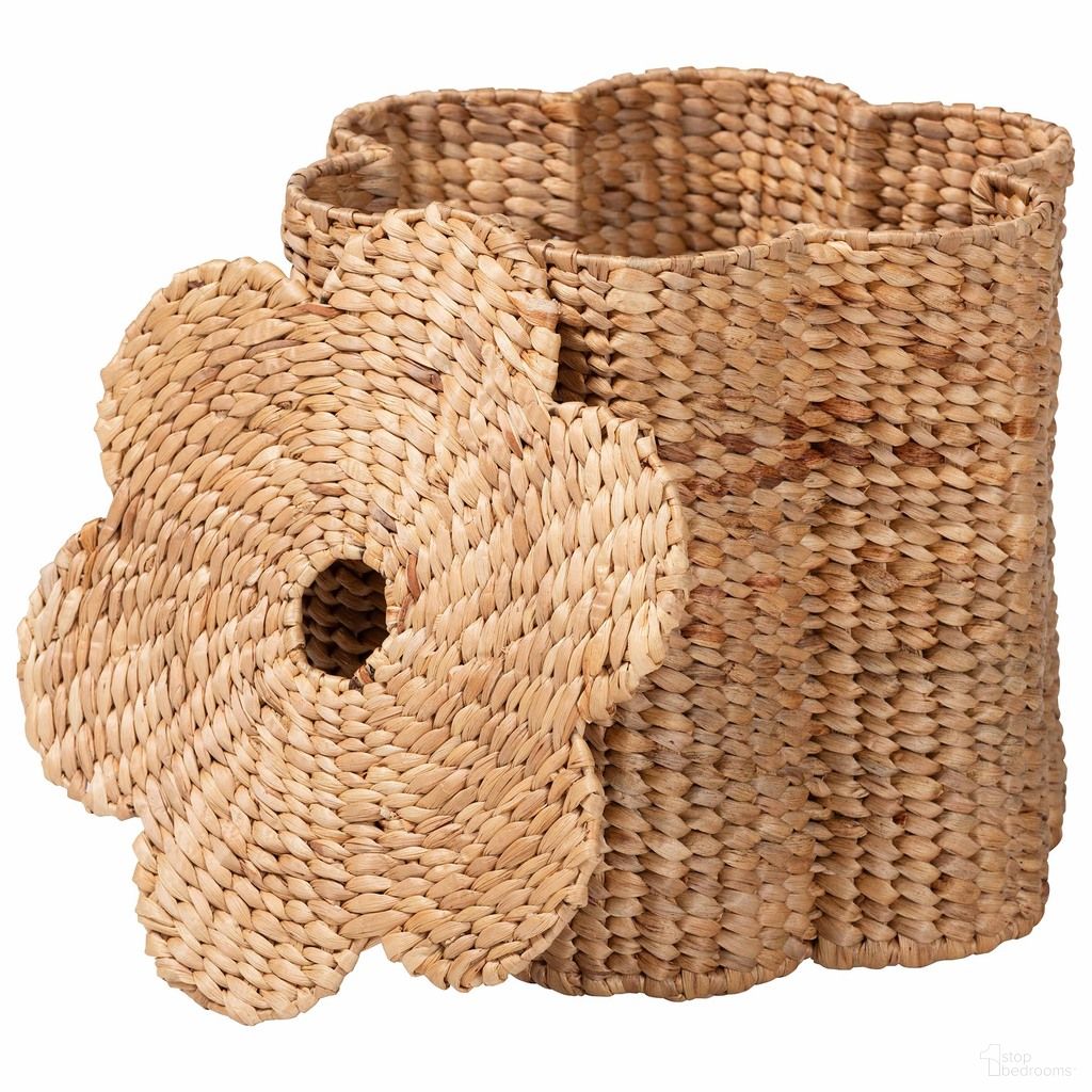 Della Handwoven Wicker Woven Seagrass Laundry Hamper with Scalloped Frame In Natural Rattan