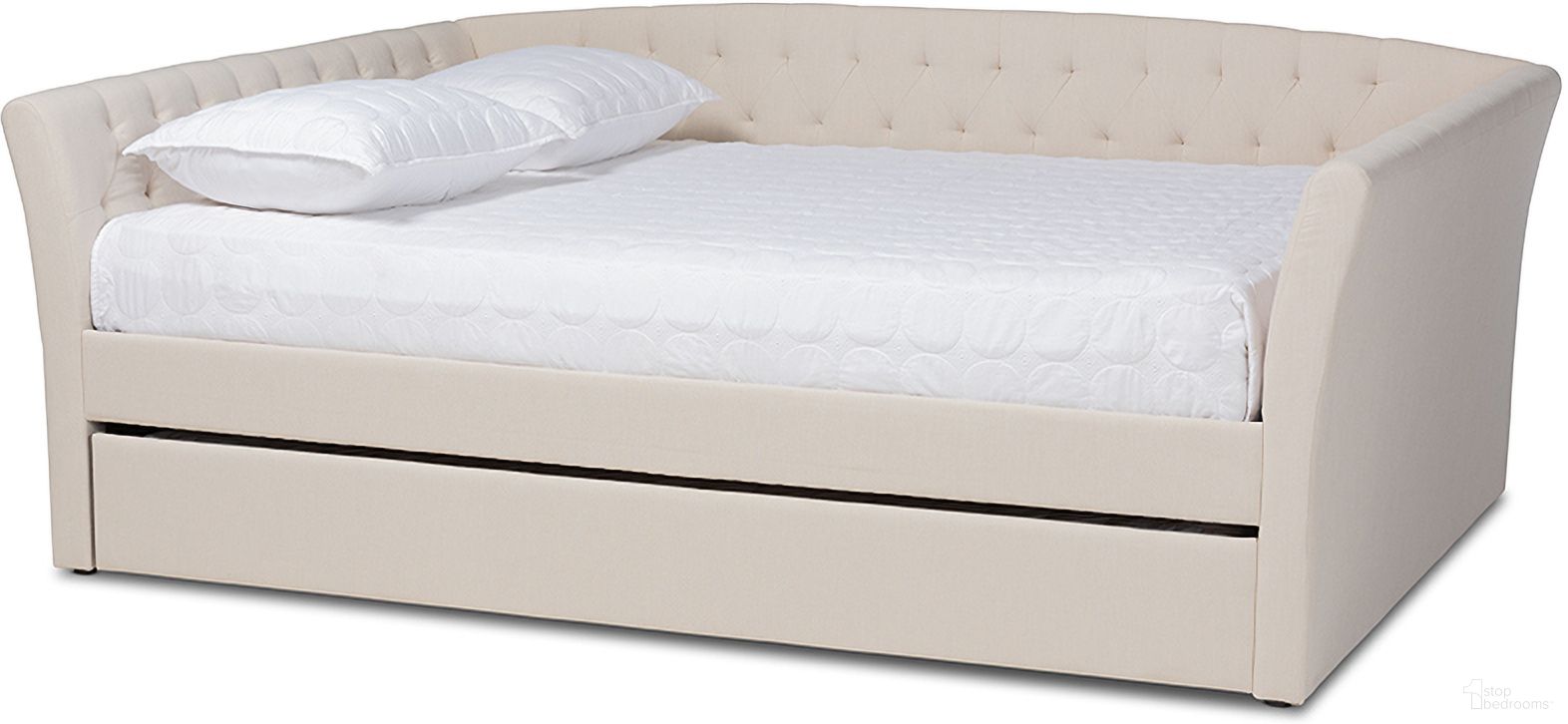 The appearance of Delora Modern And Contemporary Beige Fabric Upholstered Queen Size Daybed With Roll-Out Trundle Bed designed by Baxton Studio in the modern / contemporary interior design. This beige piece of furniture was selected by 1StopBedrooms from Delora Collection to add a touch of cosiness and style into your home. Sku: CF9044-Beige-Daybed-Q/T. Bed Type: Daybed. Material: Polyester. Bed Size: Queen.