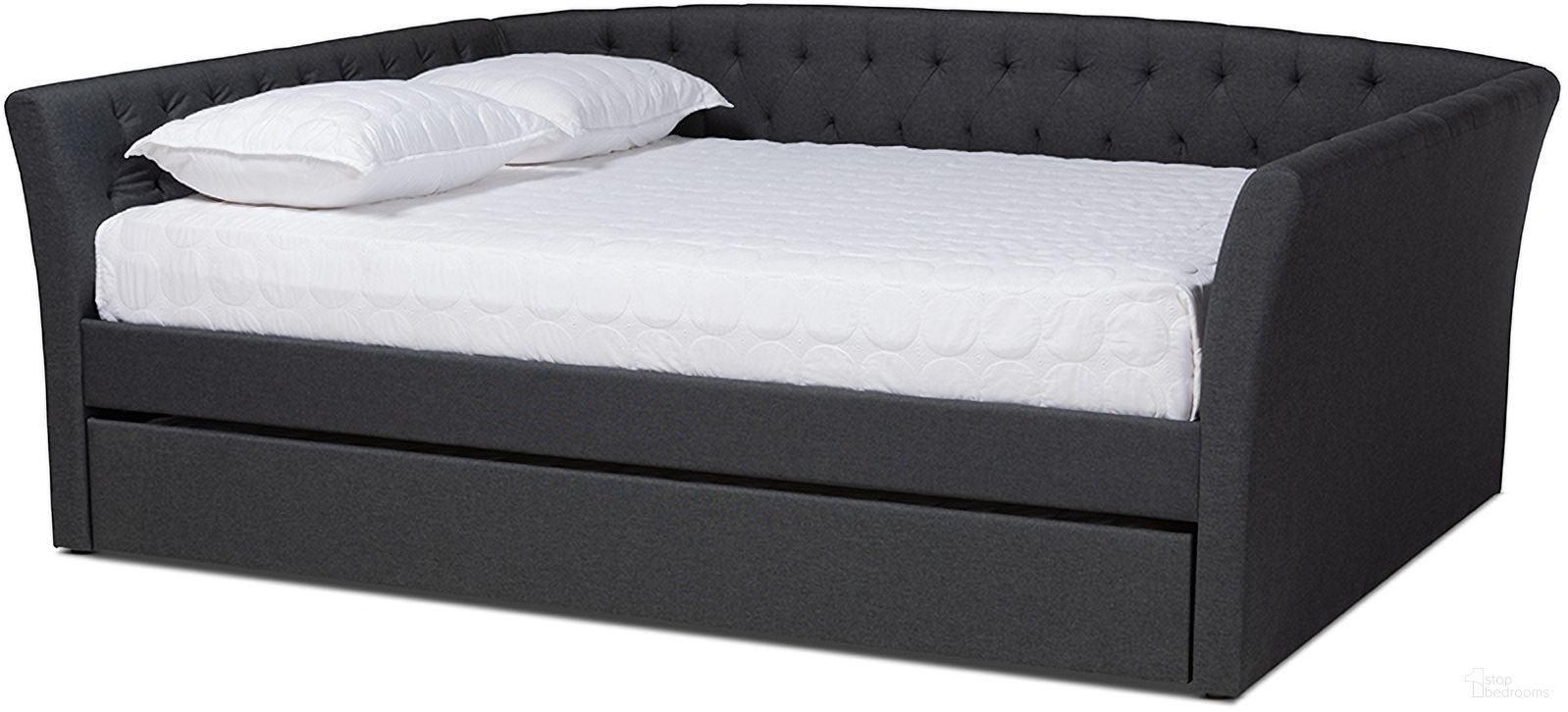 The appearance of Delora Modern And Contemporary Dark Grey Fabric Upholstered Full Size Daybed With Roll-Out Trundle Bed designed by Baxton Studio in the modern / contemporary interior design. This dark grey piece of furniture was selected by 1StopBedrooms from Delora Collection to add a touch of cosiness and style into your home. Sku: CF9044-Charcoal-Daybed-F/T. Bed Type: Daybed. Material: Polyester. Bed Size: Full.