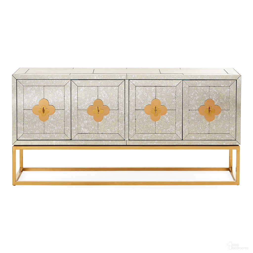 The appearance of Delphine Credenza In Antiqued Mirror and Brass designed by Jonathan Adler in the modern / contemporary interior design. This antiqued mirror and brass piece of furniture was selected by 1StopBedrooms from Delphine Collection to add a touch of cosiness and style into your home. Sku: 25119. Material: Brass.