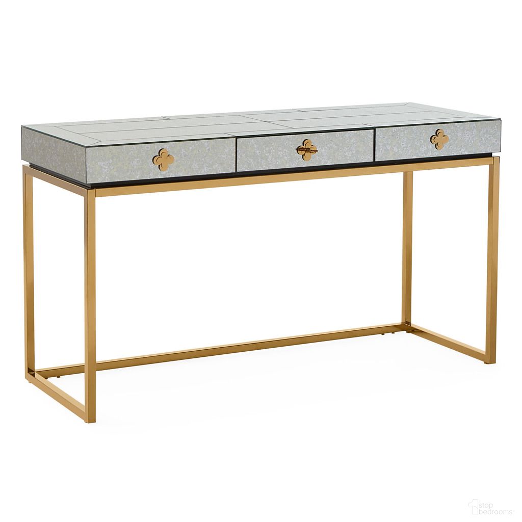 The appearance of Delphine Desk In Antiqued Mirror and Brass designed by Jonathan Adler in the modern / contemporary interior design. This antiqued mirror and brass piece of furniture was selected by 1StopBedrooms from Delphine Collection to add a touch of cosiness and style into your home. Sku: 18582. Material: Brass.