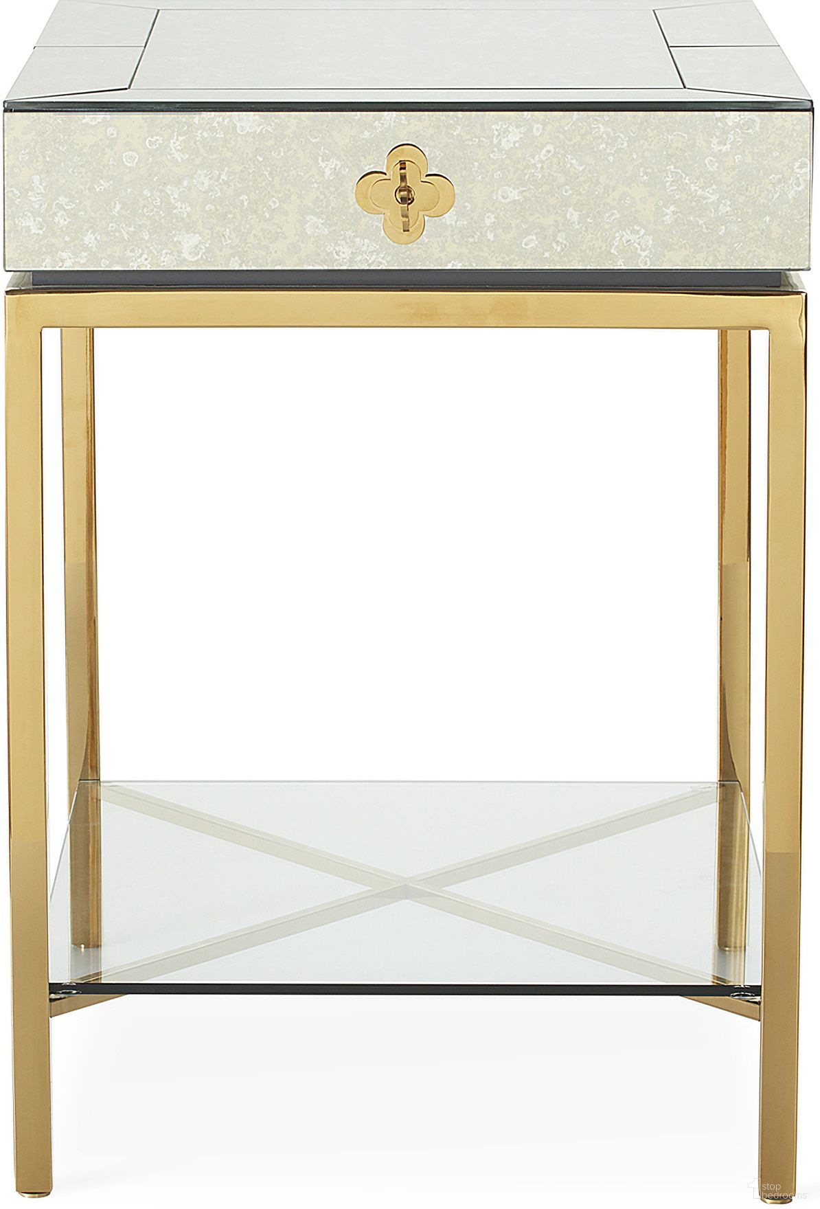 Delphine Tall Side Table In Antiqued Mirror and Brass