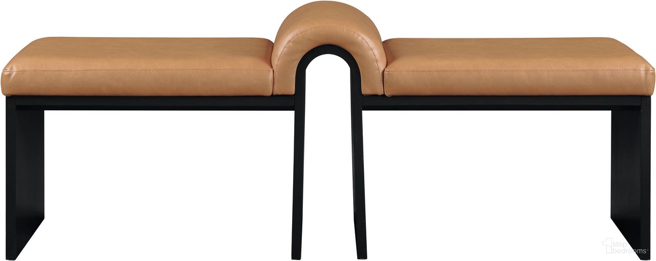 The appearance of Delphine Vegan Leather Upholstered Bench In Cognac and Black designed by Meridian in the modern / contemporary interior design. This cognac and black piece of furniture  was selected by 1StopBedrooms from Delphine Collection to add a touch of cosiness and style into your home. Sku: 22055Cognac. Material: Vegan Leather.