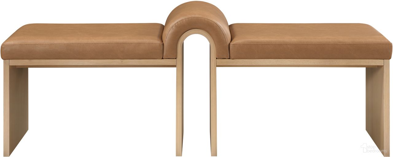 The appearance of Delphine Vegan Leather Upholstered Bench In Cognac and Natural designed by Meridian in the modern / contemporary interior design. This cognac and natural piece of furniture was selected by 1StopBedrooms from Delphine Collection to add a touch of cosiness and style into your home. Sku: 22054Cognac. Material: Vegan Leather.