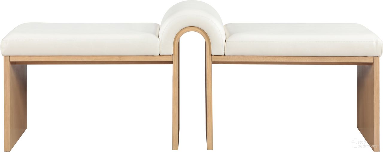 The appearance of Delphine Vegan Leather Upholstered Bench In Cream and Natural designed by Meridian in the modern / contemporary interior design. This natural/cream piece of furniture was selected by 1StopBedrooms from Delphine Collection to add a touch of cosiness and style into your home. Sku: 22054Cream. Material: Vegan Leather.