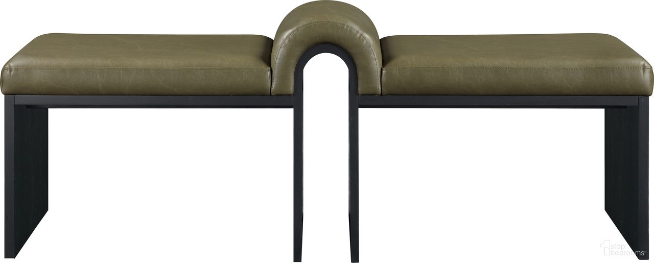 The appearance of Delphine Vegan Leather Upholstered Bench In Olive and Black designed by Meridian in the modern / contemporary interior design. This olive and black piece of furniture was selected by 1StopBedrooms from Delphine Collection to add a touch of cosiness and style into your home. Sku: 22055Olive. Material: Vegan Leather.