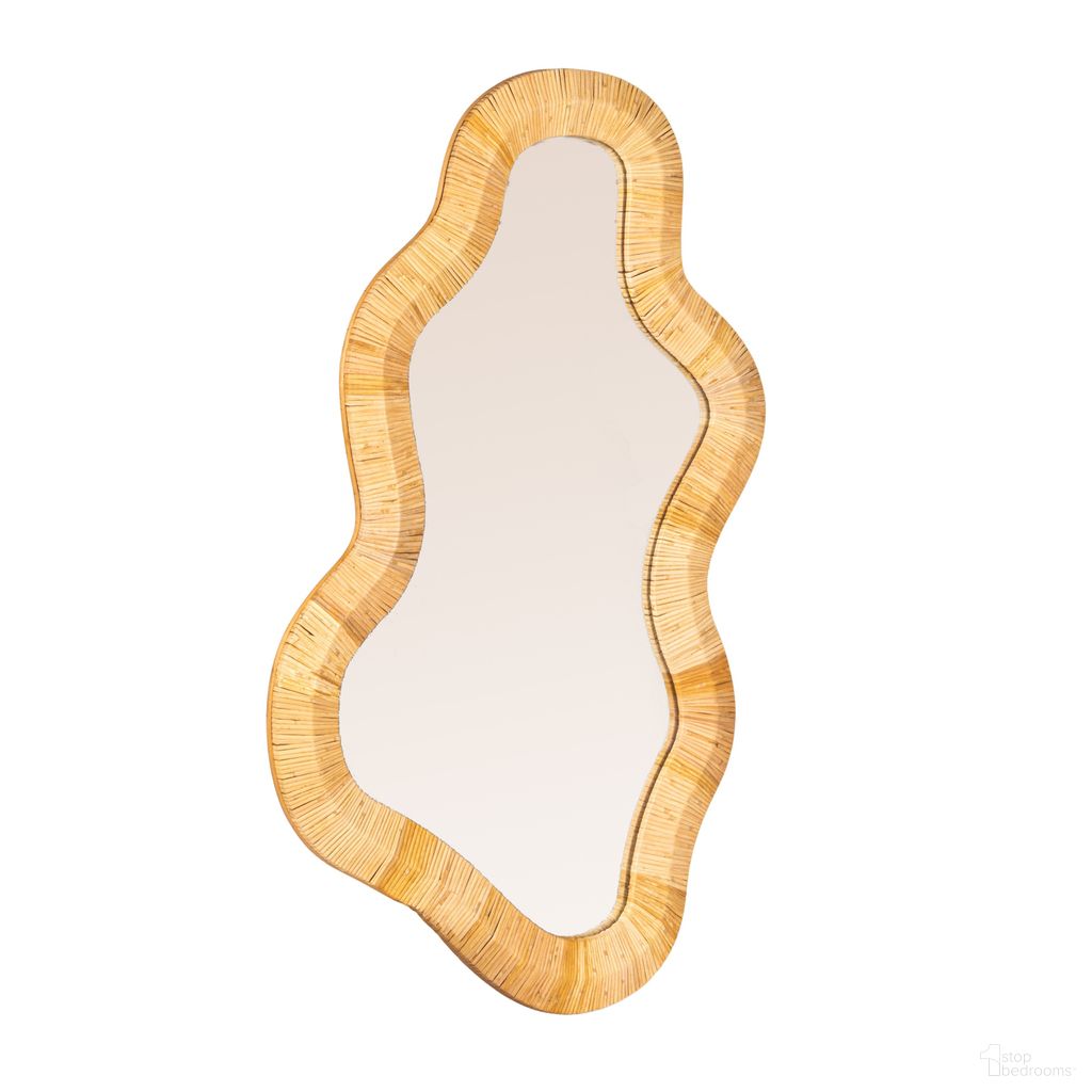 The appearance of Delphine Wavy Irregular Wall Mirror with Bamboo Wrapped Frame In Natural designed by Rowena Interiors in the modern / contemporary interior design. This natural piece of furniture was selected by 1StopBedrooms from Delphine Collection to add a touch of cosiness and style into your home. Sku: EC2090. Material: MDF.