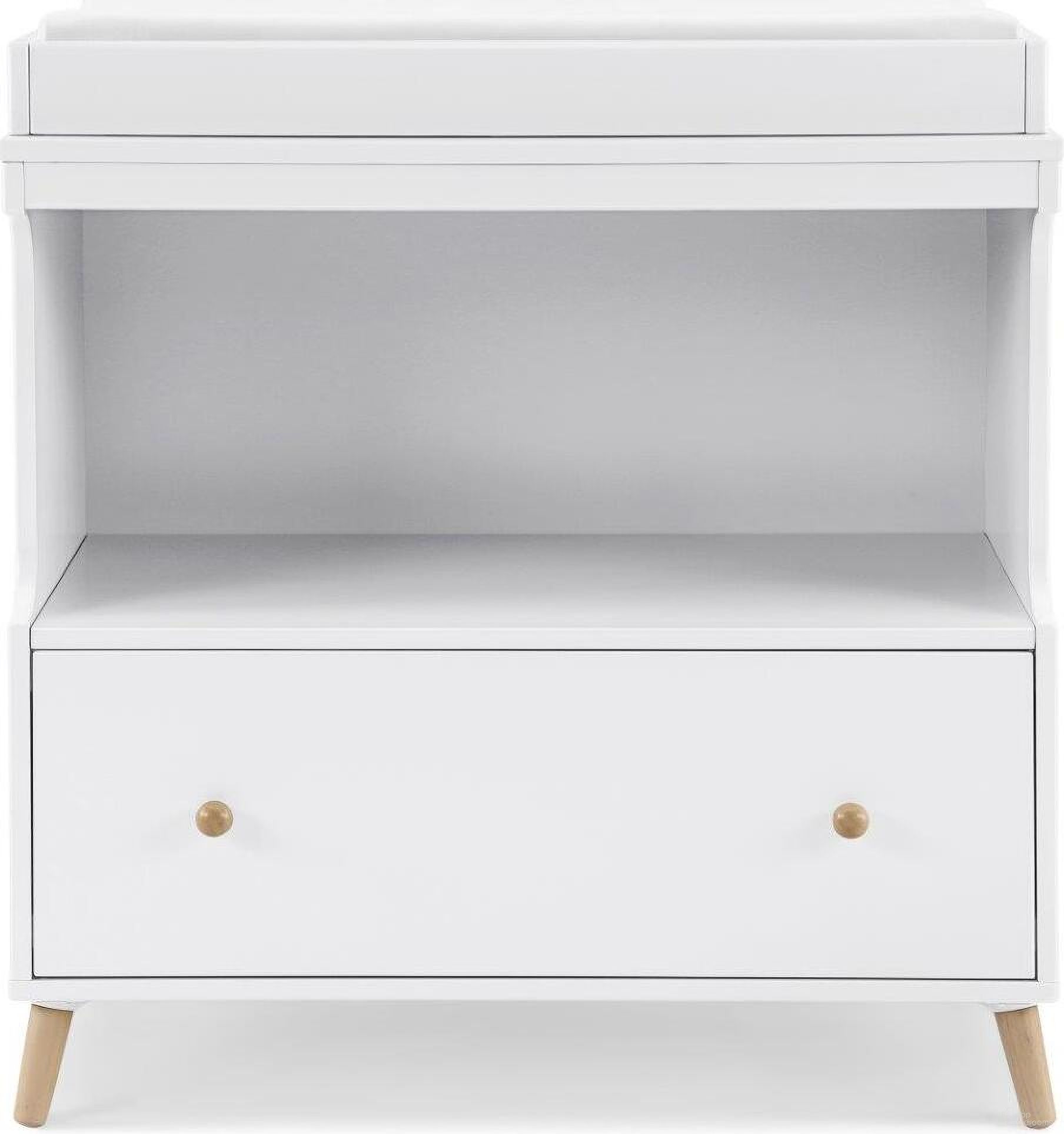 Delta Children Essex Convertible Changing Table With Drawer In Bianca White With Natural