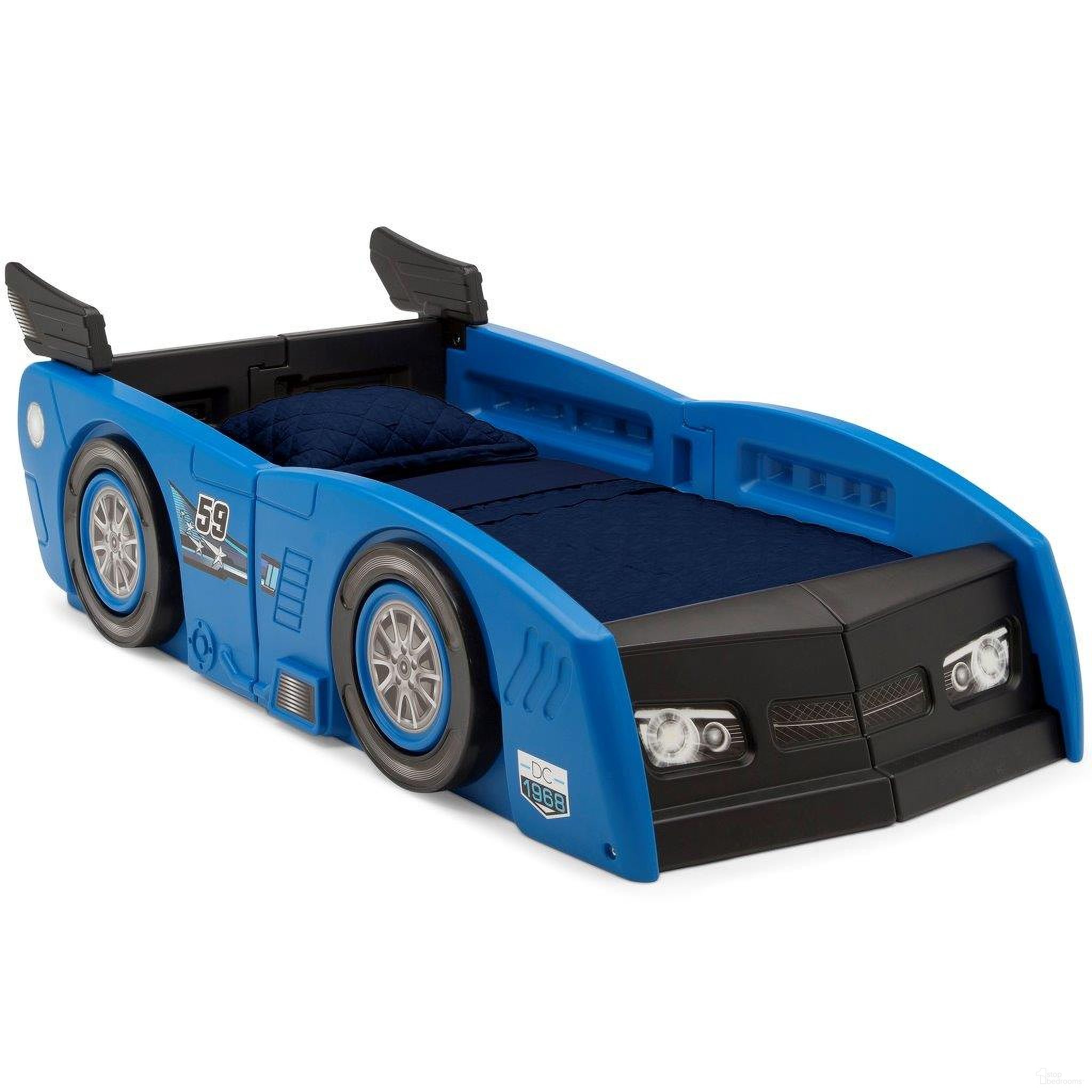 Delta Children Grand Prix Race Car Toddler To Twin Bed In Blue and