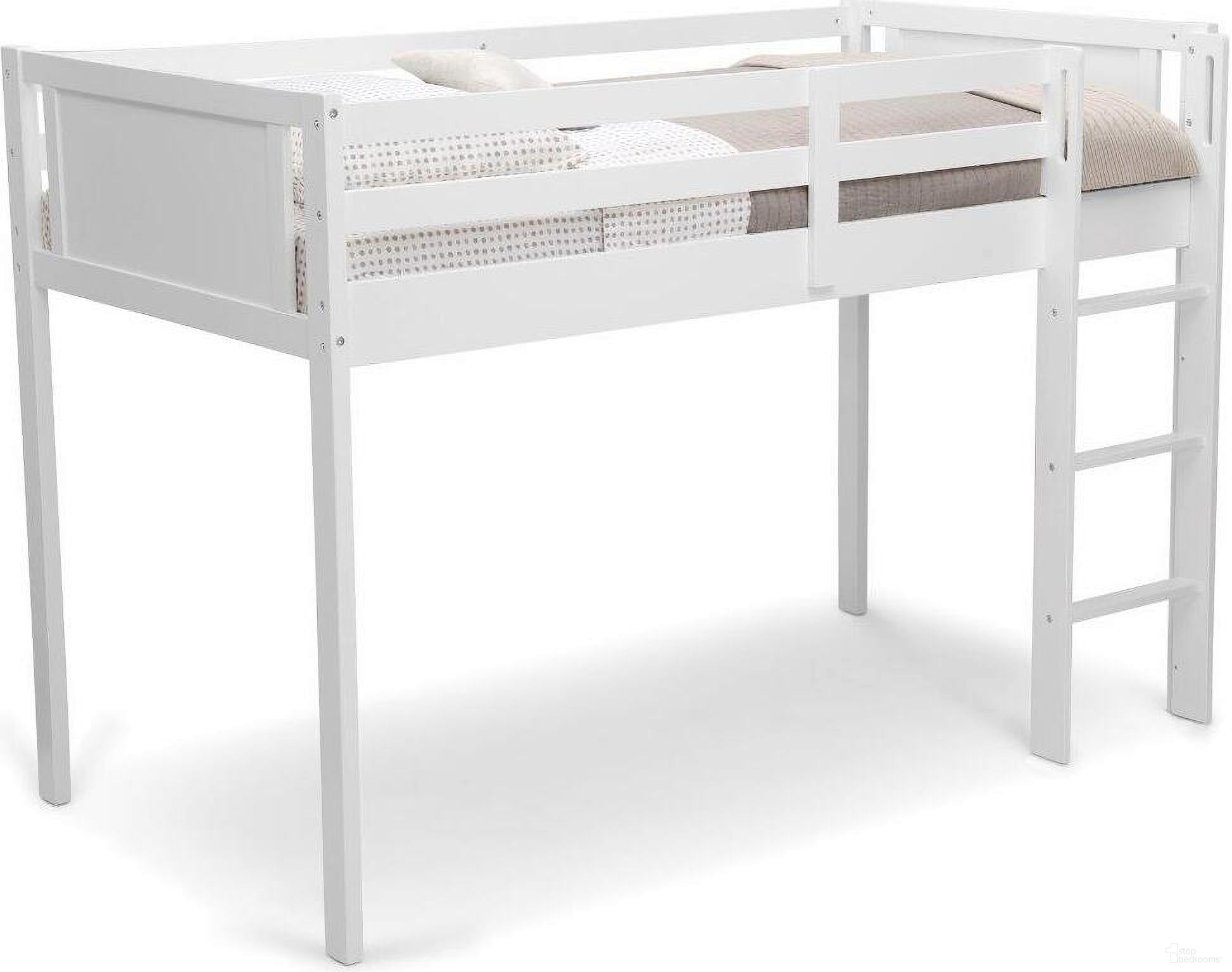 Delta Children Low Twin Loft Bed With Guardrail and Ladder In White