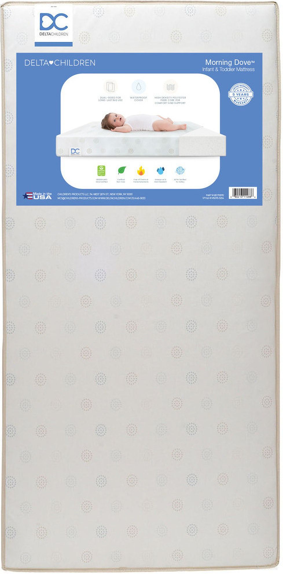 Delta Children Morning Dove Dual Sided Crib and Toddler Mattress In White