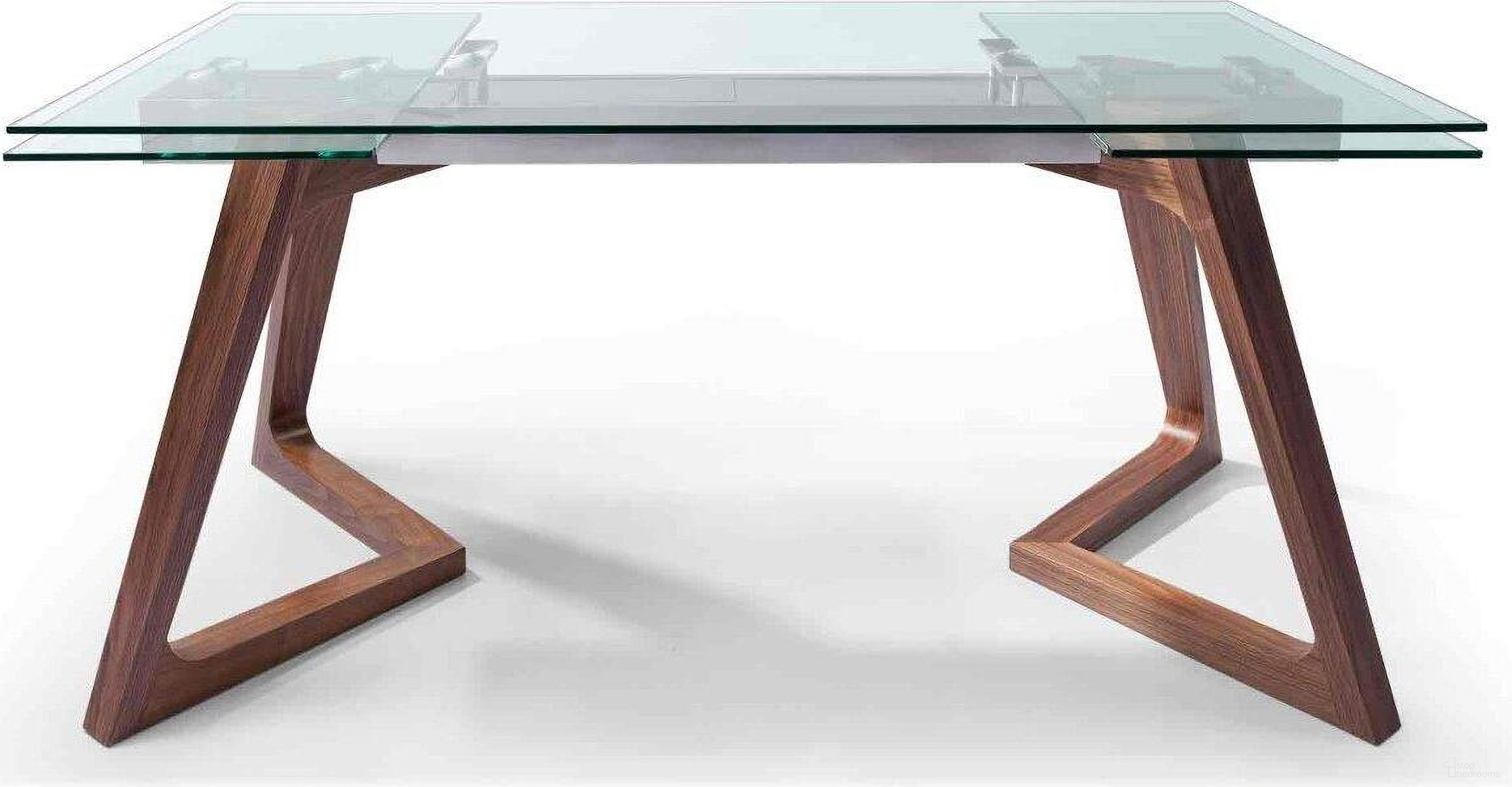 The appearance of Delta Walnut Dining Table designed by Whiteline Modern Living in the modern / contemporary interior design. This walnut piece of furniture  was selected by 1StopBedrooms from Delta Collection to add a touch of cosiness and style into your home. Sku: DT1276-WLT. Table Base Style: Double Pedestal. Table Top Shape: Rectangular. Material: Poplar. Size: 95".