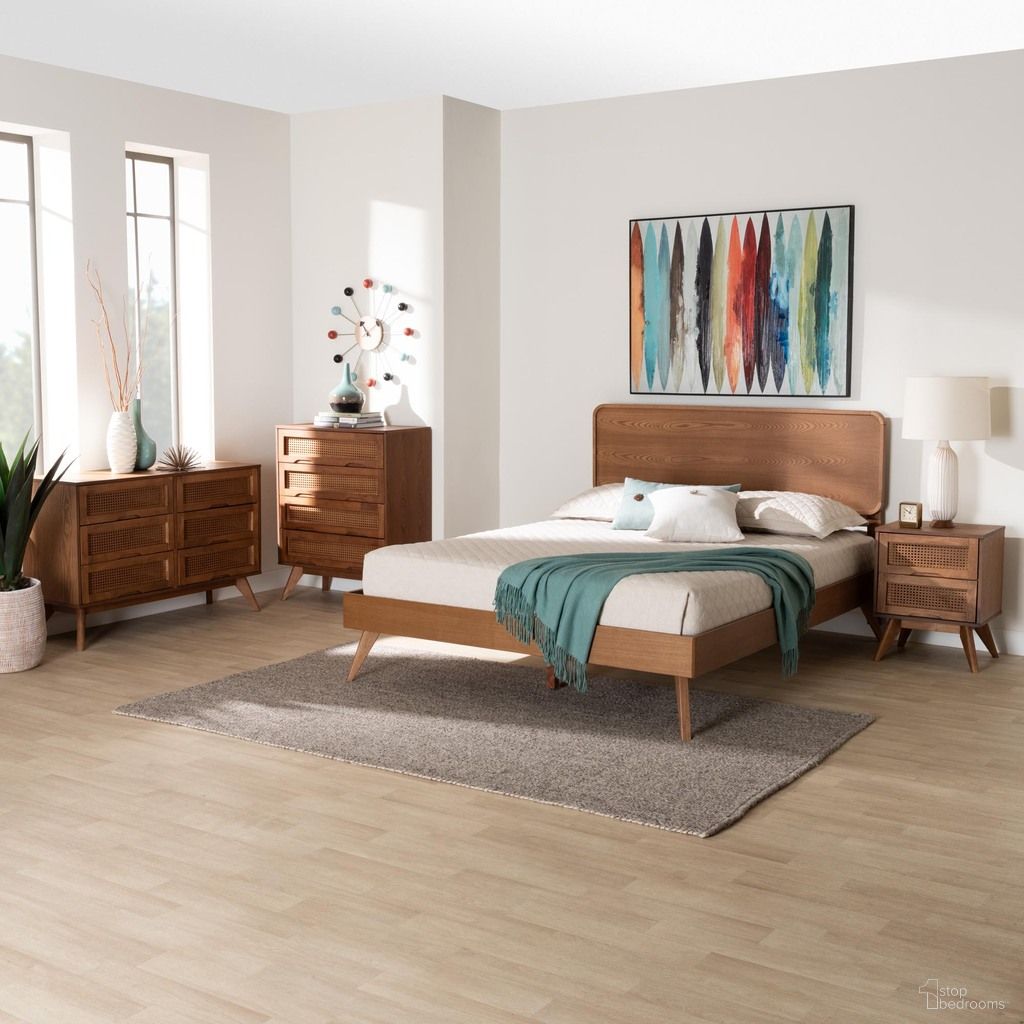 Demeter Wood 4 Piece Queen Bedroom Set In Walnut Brown
