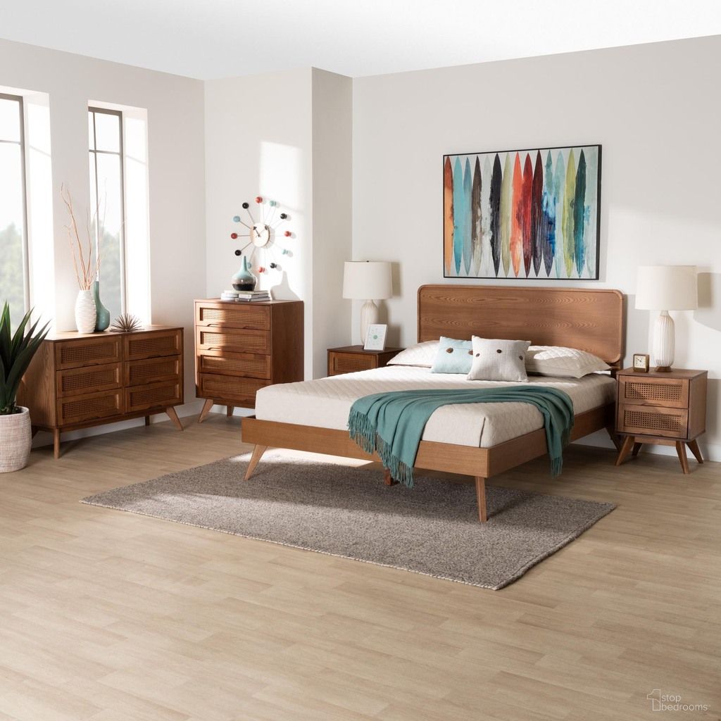 Demeter Wood 5 Piece Queen Bedroom Set In Walnut Brown