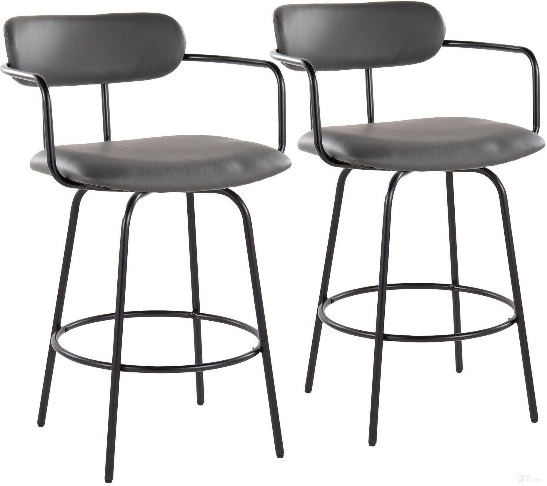The appearance of Demi 26 Inch Fixed Height Counter Stool Set of 2 In Grey designed by Lumisource in the modern / contemporary interior design. This grey piece of furniture  was selected by 1StopBedrooms from Demi Collection to add a touch of cosiness and style into your home. Sku: B26-DEMIPU-CLARQ2 BKGY2. Material: Leather.