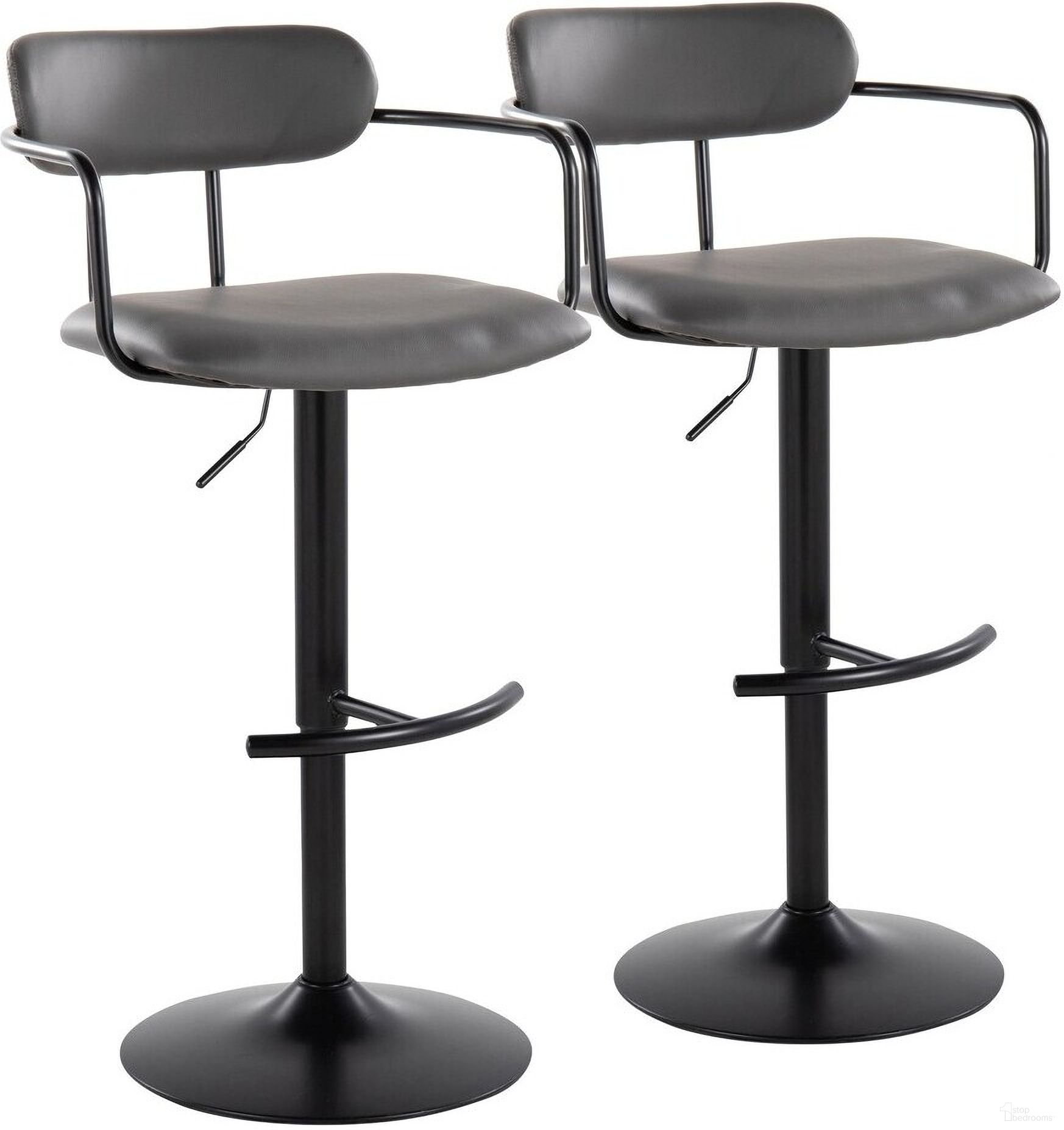 The appearance of Demi Adjustable Barstool Set of 2 In Grey designed by Lumisource in the modern / contemporary interior design. This grey piece of furniture was selected by 1StopBedrooms from Demi Collection to add a touch of cosiness and style into your home. Sku: BS-DEMIPU-RT2 BKBKGY2. Material: Leather.