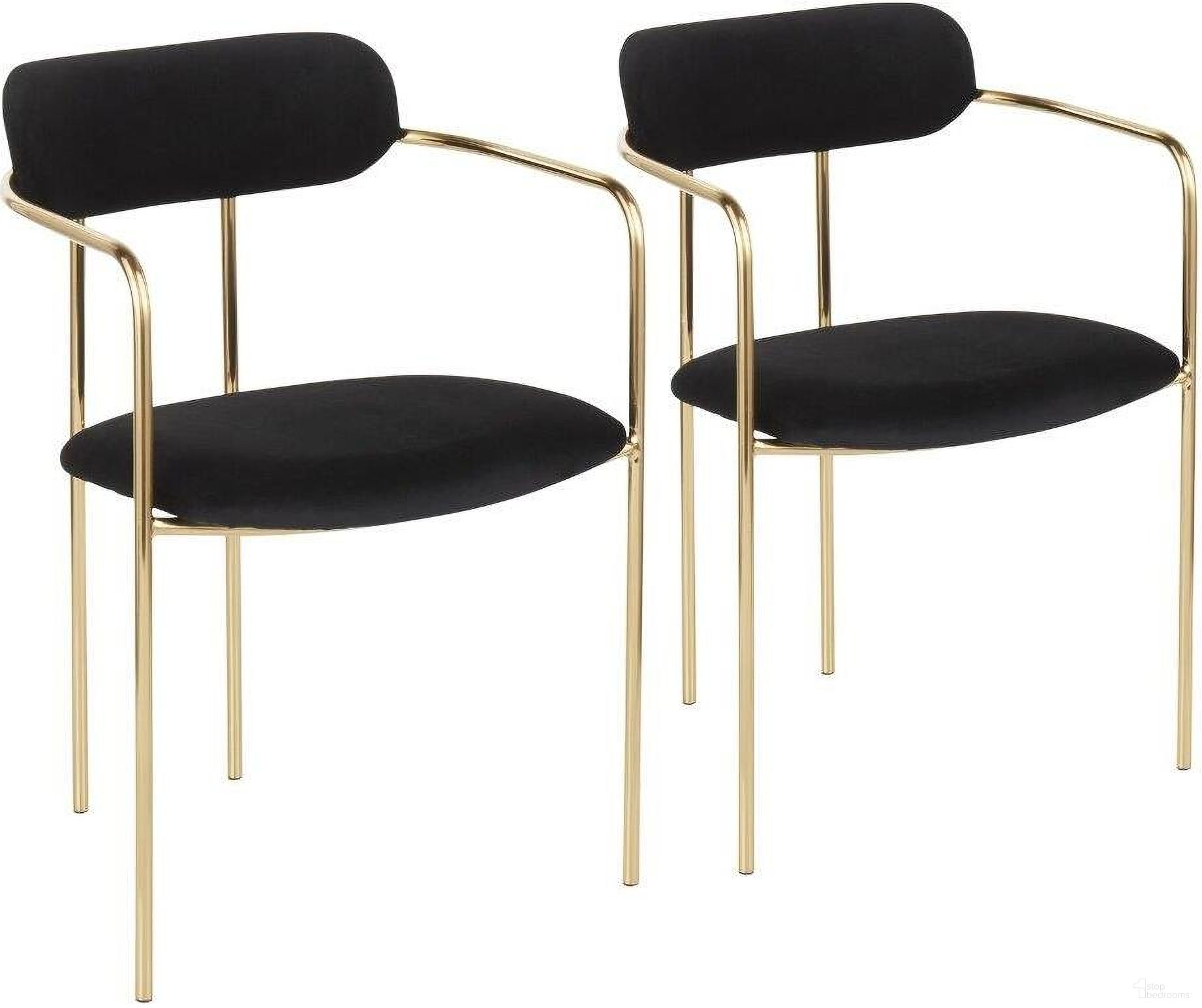 The appearance of Demi Contemporary Chair In Gold Metal And Black Velvet - Set Of 2 designed by Lumisource in the modern / contemporary interior design. This black piece of furniture was selected by 1StopBedrooms from Demi Collection to add a touch of cosiness and style into your home. Sku: CH-DEMI AUVBK2. Material: Velvet. Chair Type: Arm Chair.