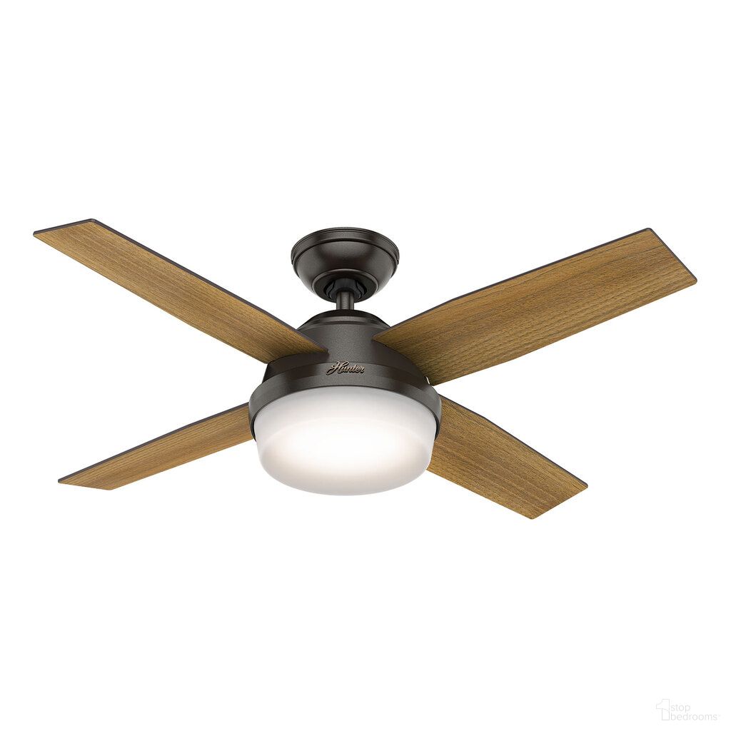Dempsey 44 Inch Ceiling Fan with LED Light Kit and Handheld Remote In Noble Bronze and Mid Century Walnut