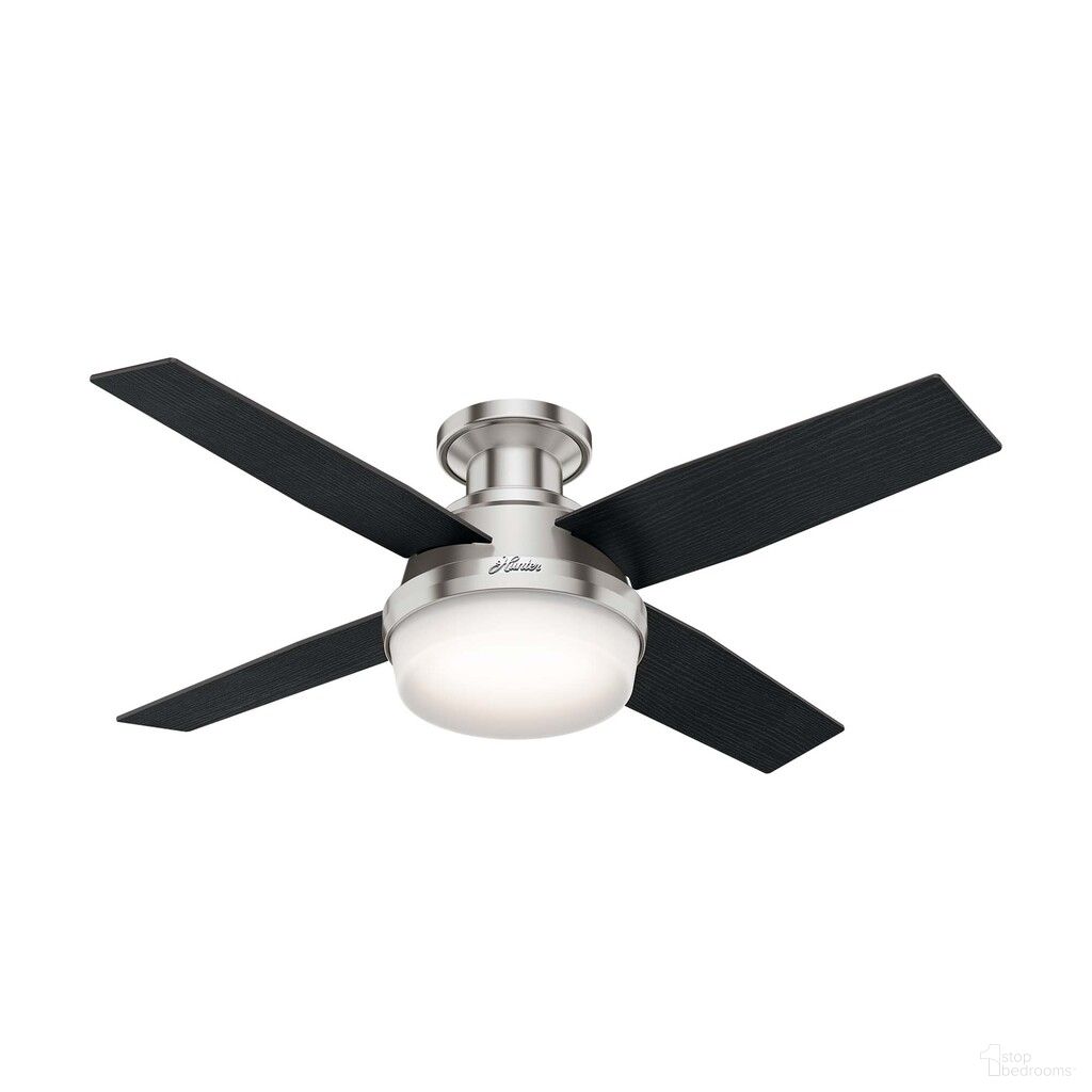 The appearance of Dempsey 44 Inch Low Profile Ceiling Fan with LED Light Kit and Handheld Remote In Brushed Nickel and Black Oak designed by Hunter Fan in the modern / contemporary interior design. This brushed nickel/black oak piece of furniture was selected by 1StopBedrooms from Dempsey Collection to add a touch of cosiness and style into your home. Sku: 59243. Material: MDF.