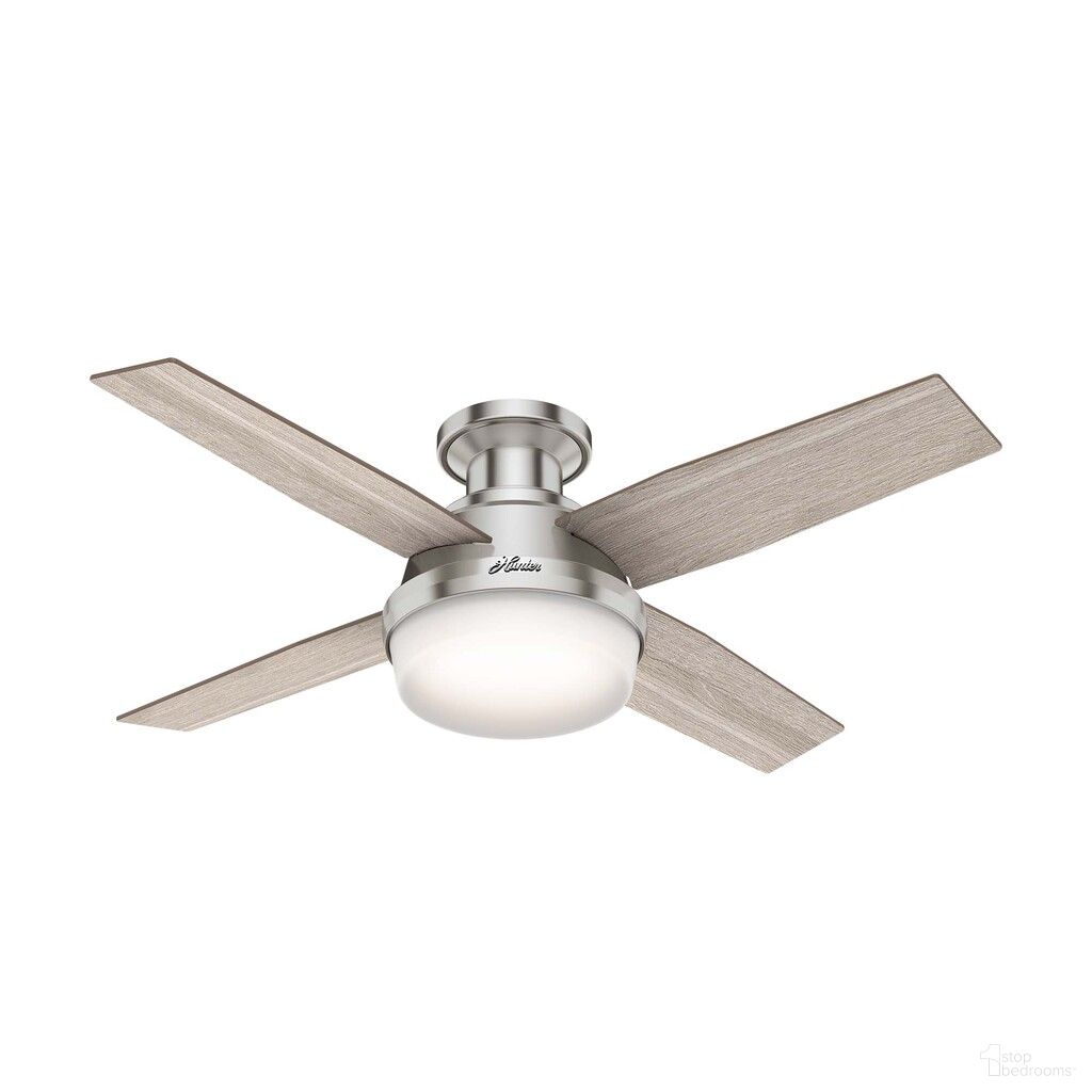 The appearance of Dempsey 44 Inch Low Profile Ceiling Fan with LED Light Kit and Handheld Remote In Brushed Nickel and Light Gray Oak designed by Hunter Fan in the modern / contemporary interior design. This brushed nickel/light gray oak piece of furniture  was selected by 1StopBedrooms from Dempsey Collection to add a touch of cosiness and style into your home. Sku: 50282. Material: MDF.